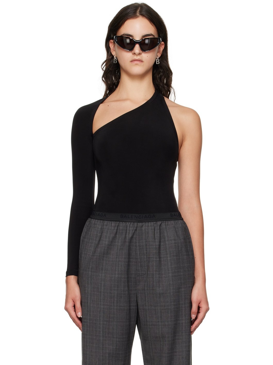 Black Asymmetric Long Sleeve T-Shirt - 1