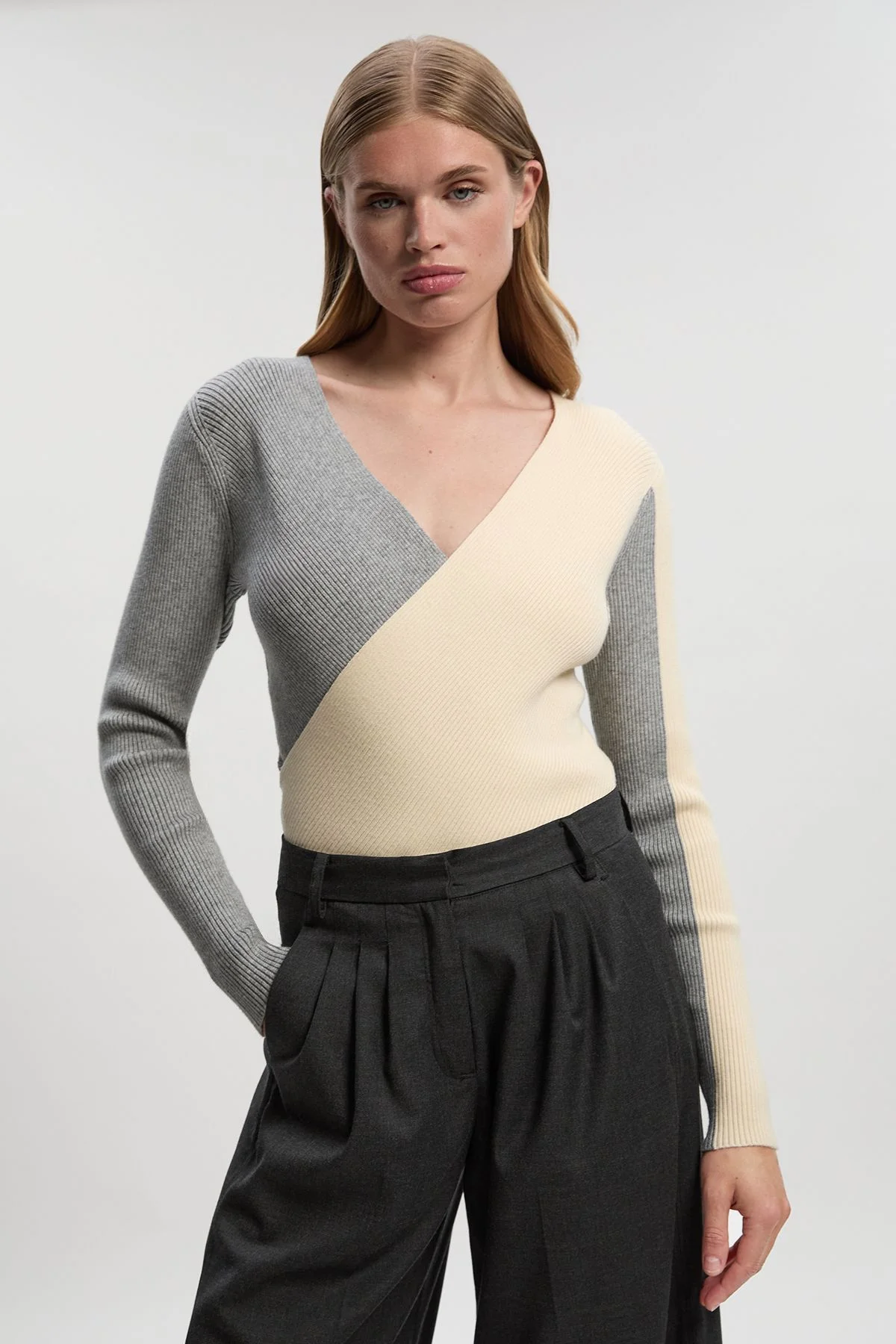 Soft Rib Wrap Front Knitted Jumper - 1