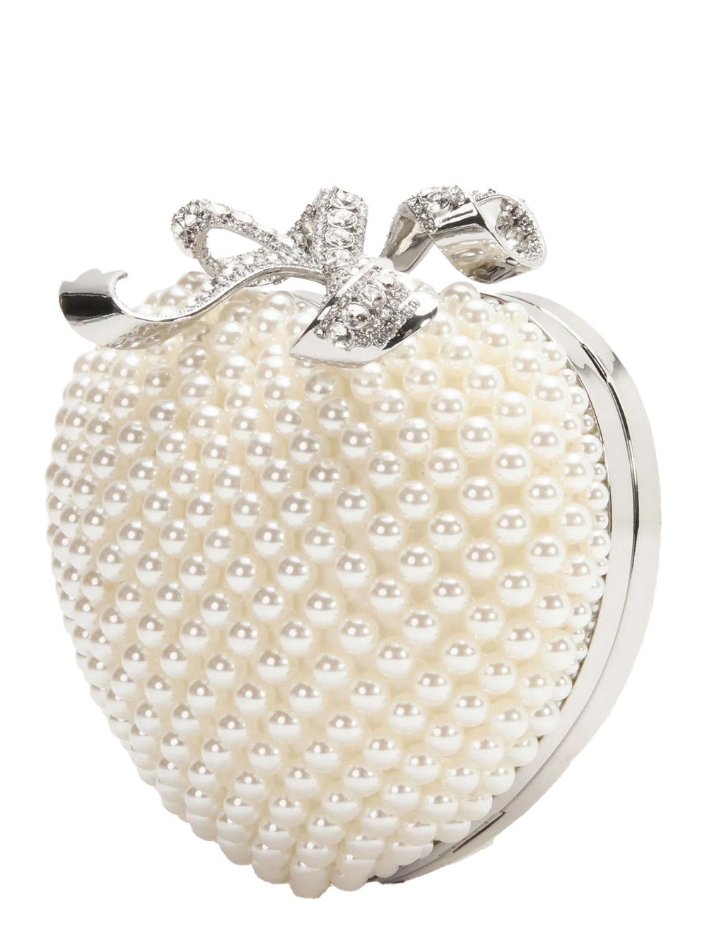Self-Portrait Women White Heart Shaped Clutch With Pearl Embellishments And Bow Detail In Tech Fabri - 2