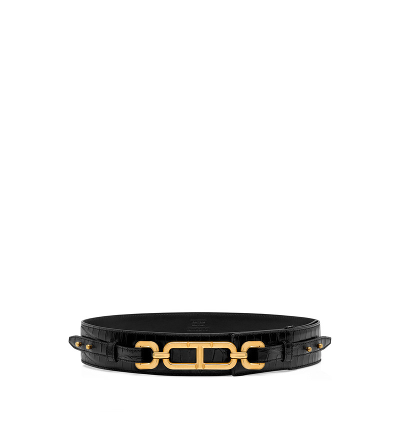 STAMPED CROCODILE LEATHER WHITNEY WAIST BELT 1