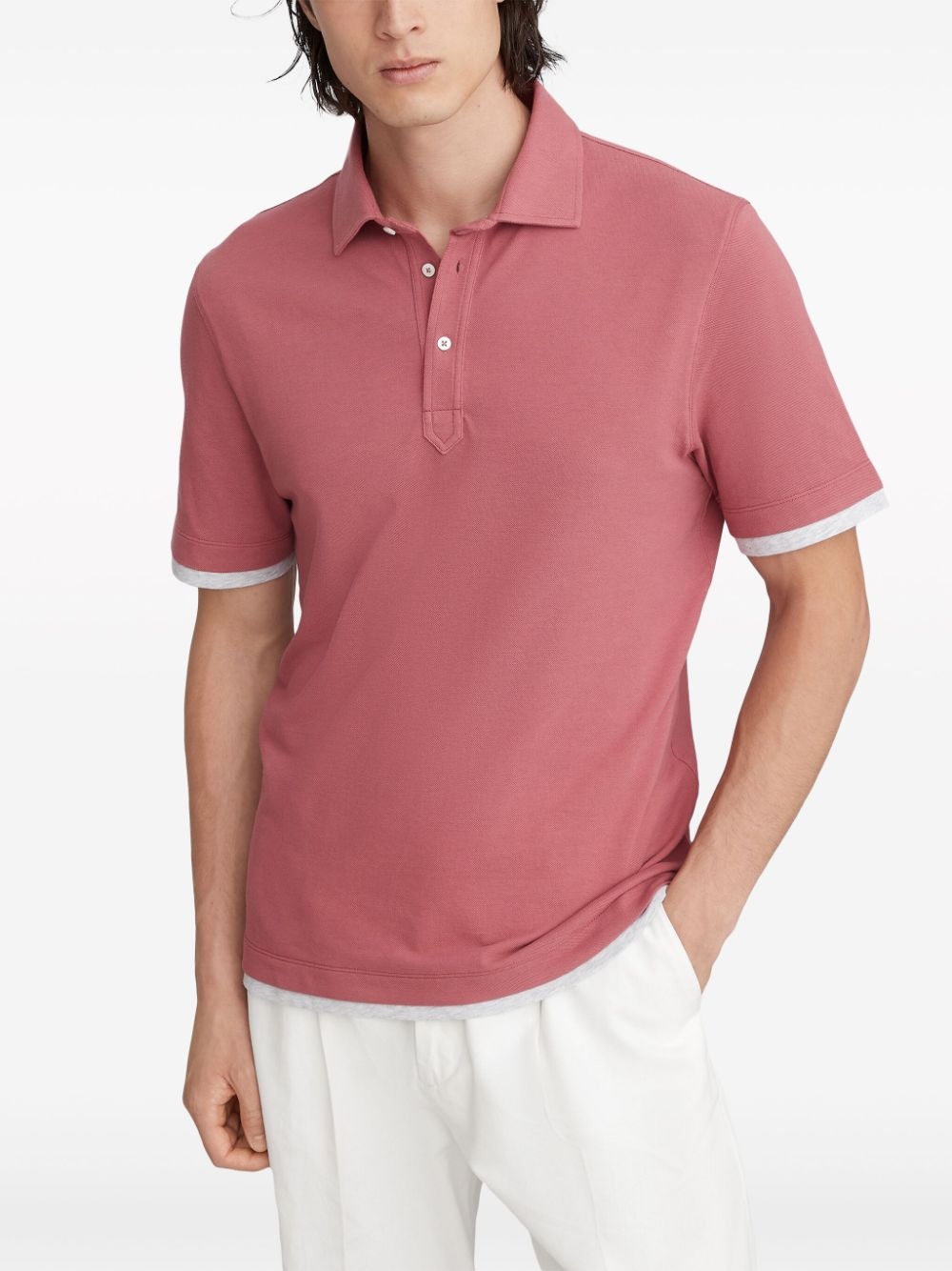 button-fastening cotton polo shirt - 3