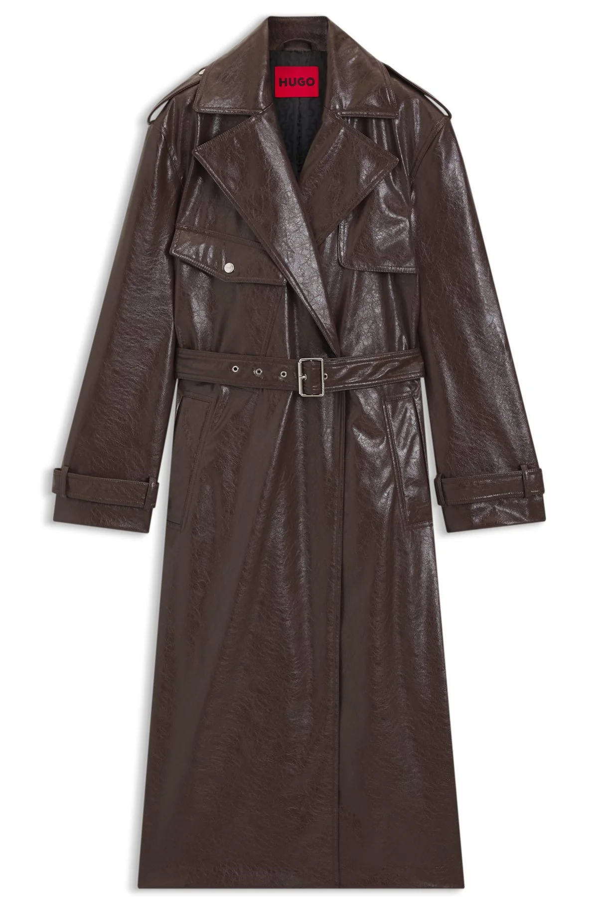 LONG-LENGTH RELAXED-FIT TRENCH COAT IN FAUX LEATHER - 1
