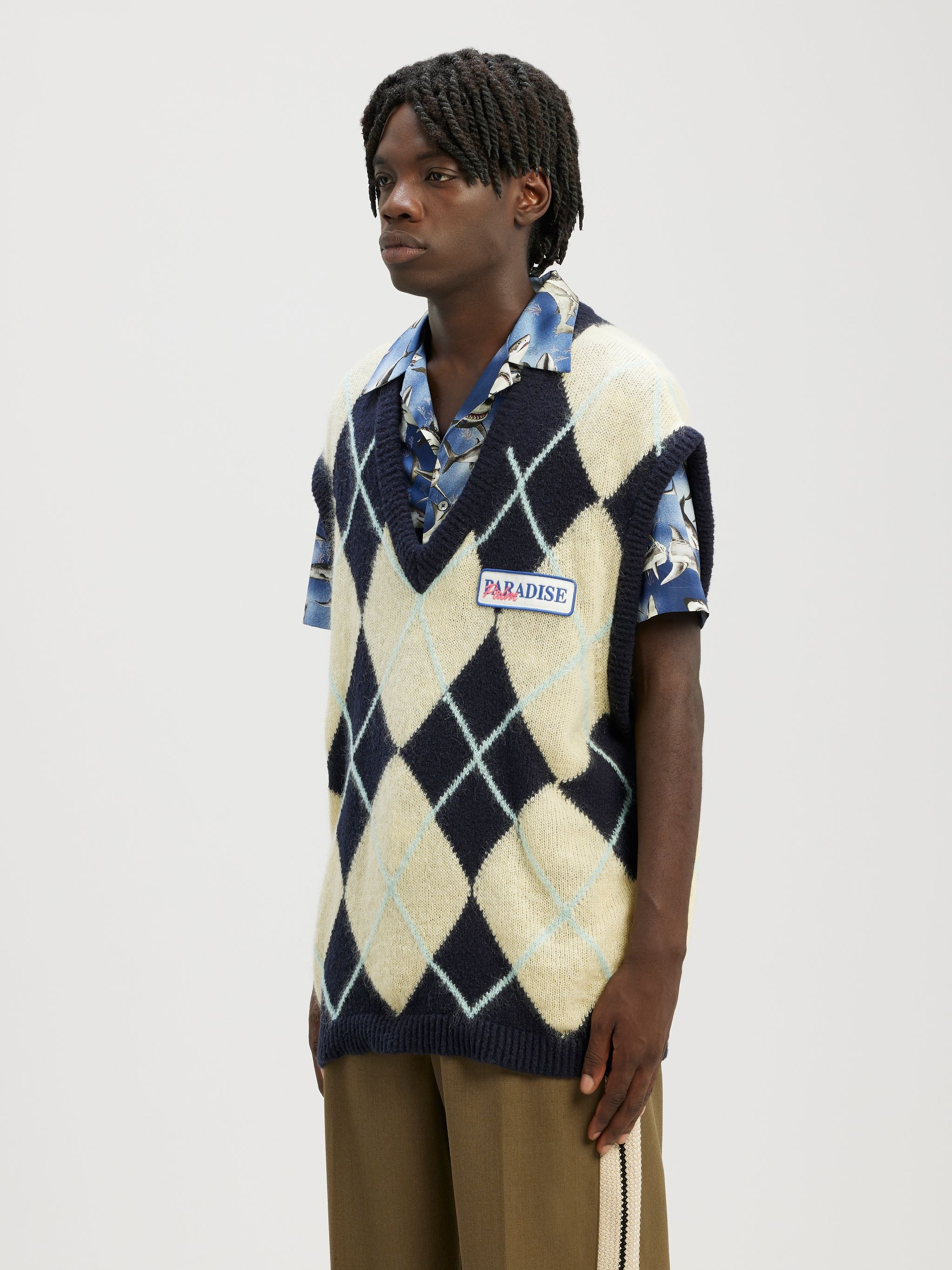 Brushed Argyle Knitted Vest - 4