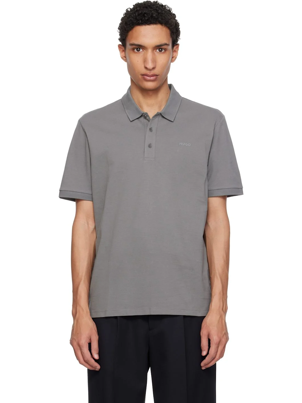 Gray Cotton Piqué Logo Polo - 1