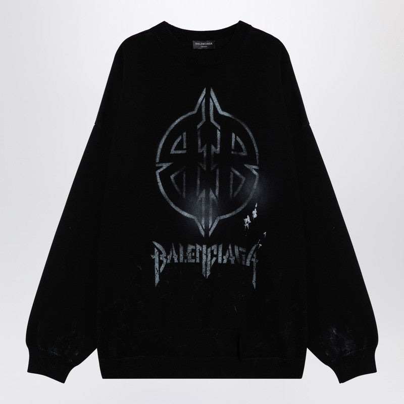 Balenciaga Black Cotton Blend Jumper With Print Men - 1