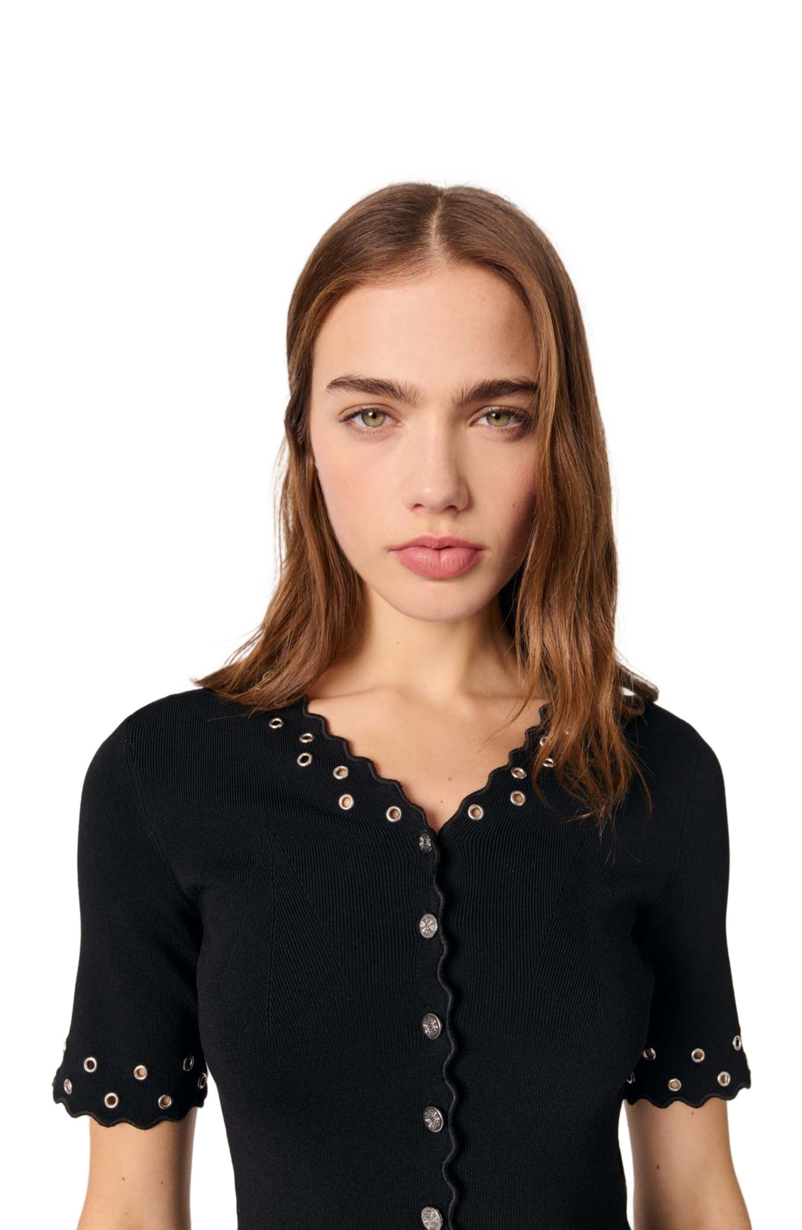 maje Cropped cardigan with eyelets in Black at Nordstrom - 6