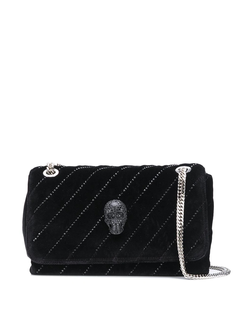 crystal-skull velvet shoulder bag - 1