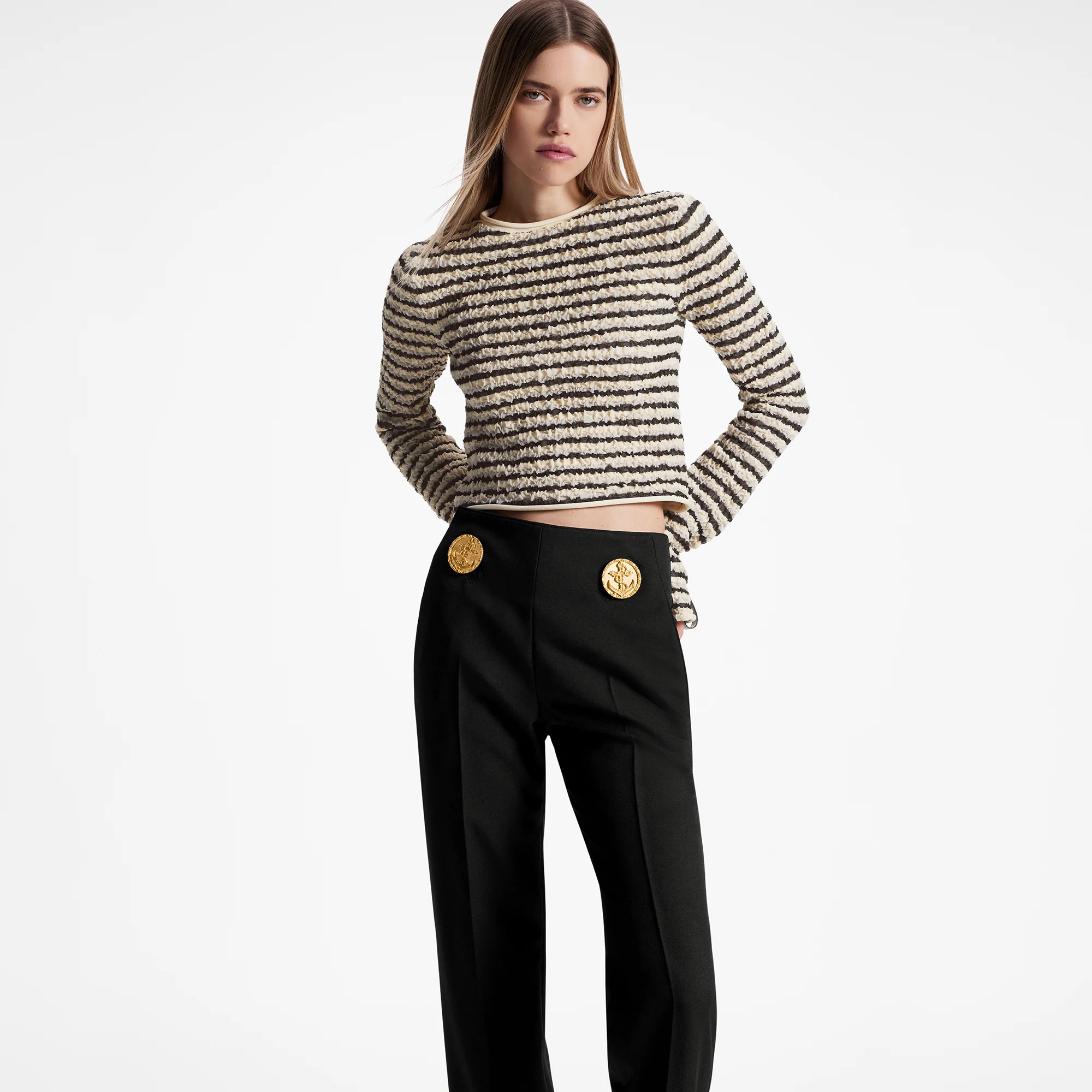 Oversized Anchor Button Dressy Pants - 5