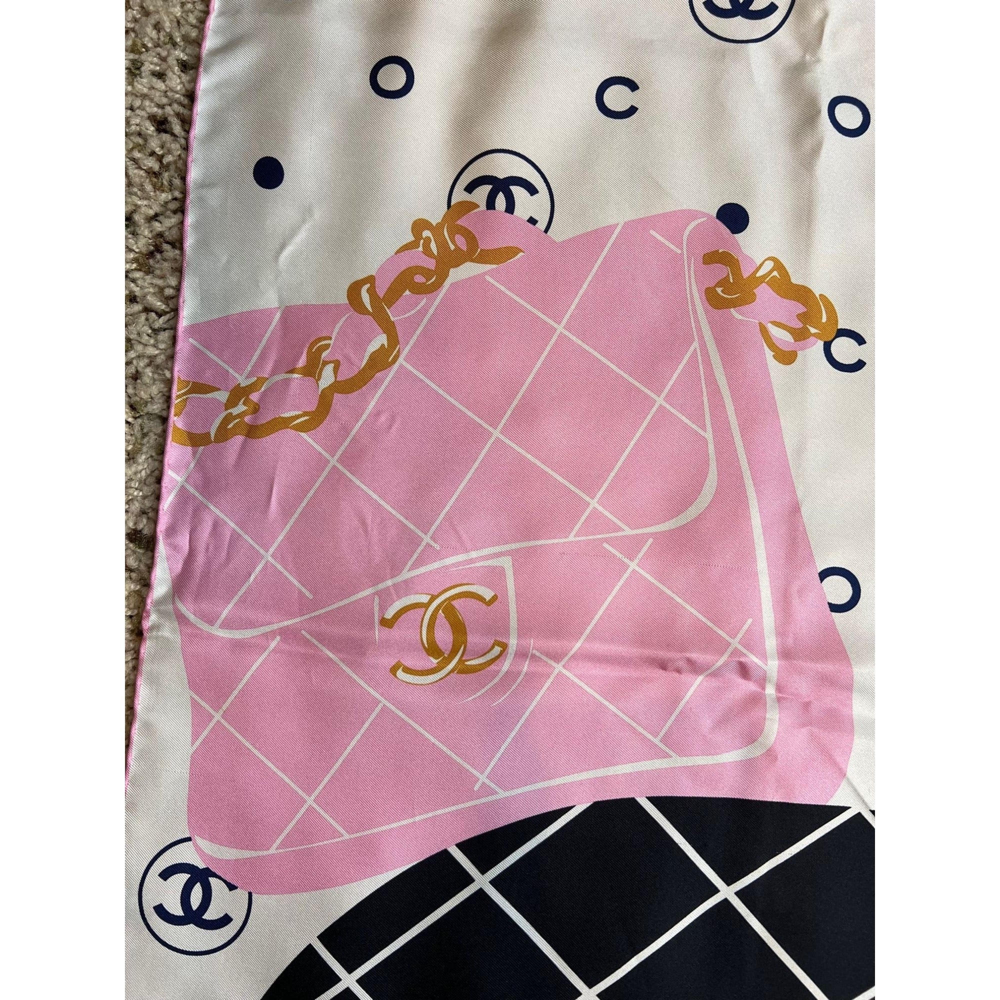 Chanel Silk Pink Black Blue Scarf - 7