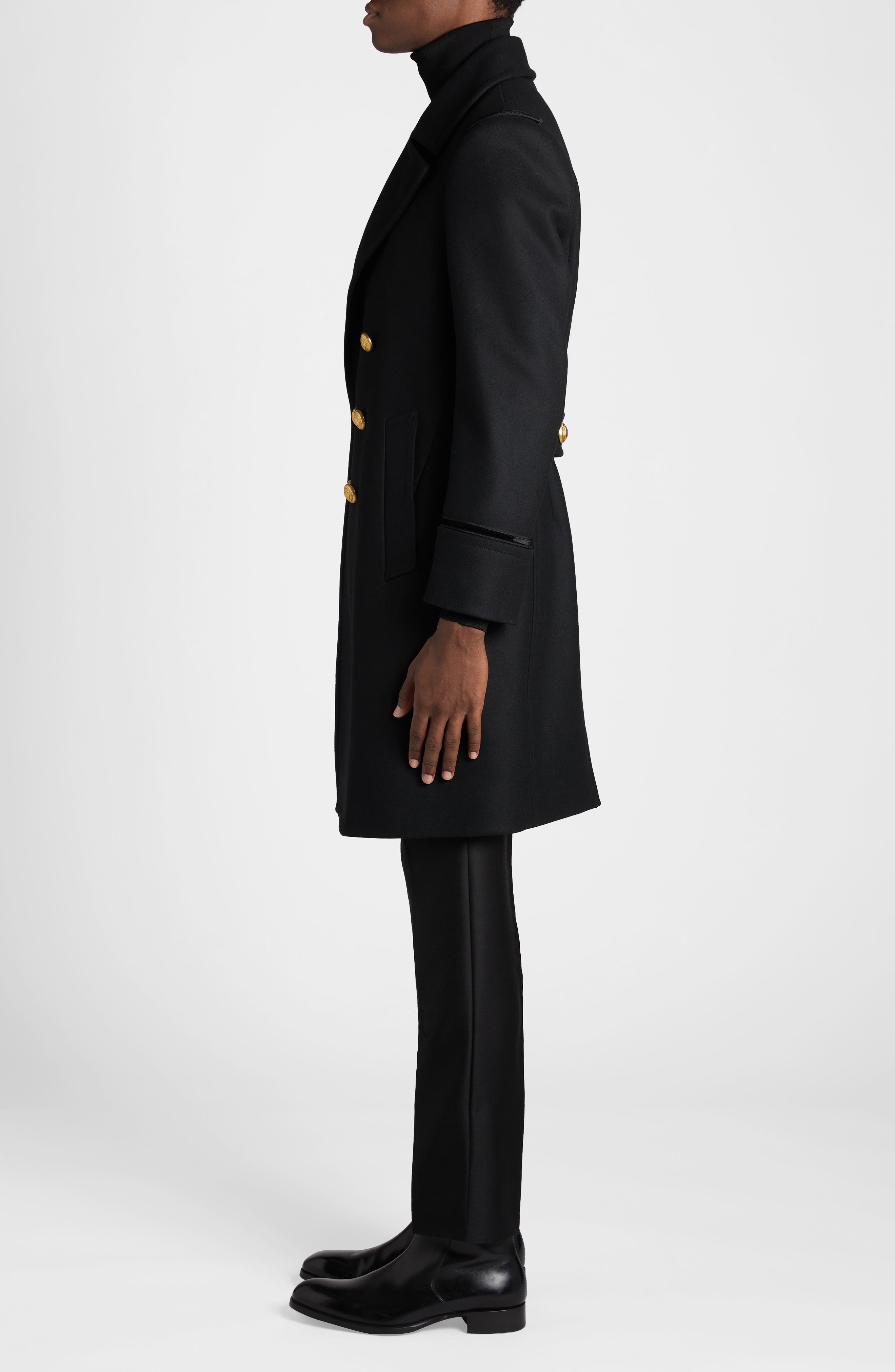 TOM FORD Double Breasted Wool Felt Martingale Coat in Black at Nordstrom - 3