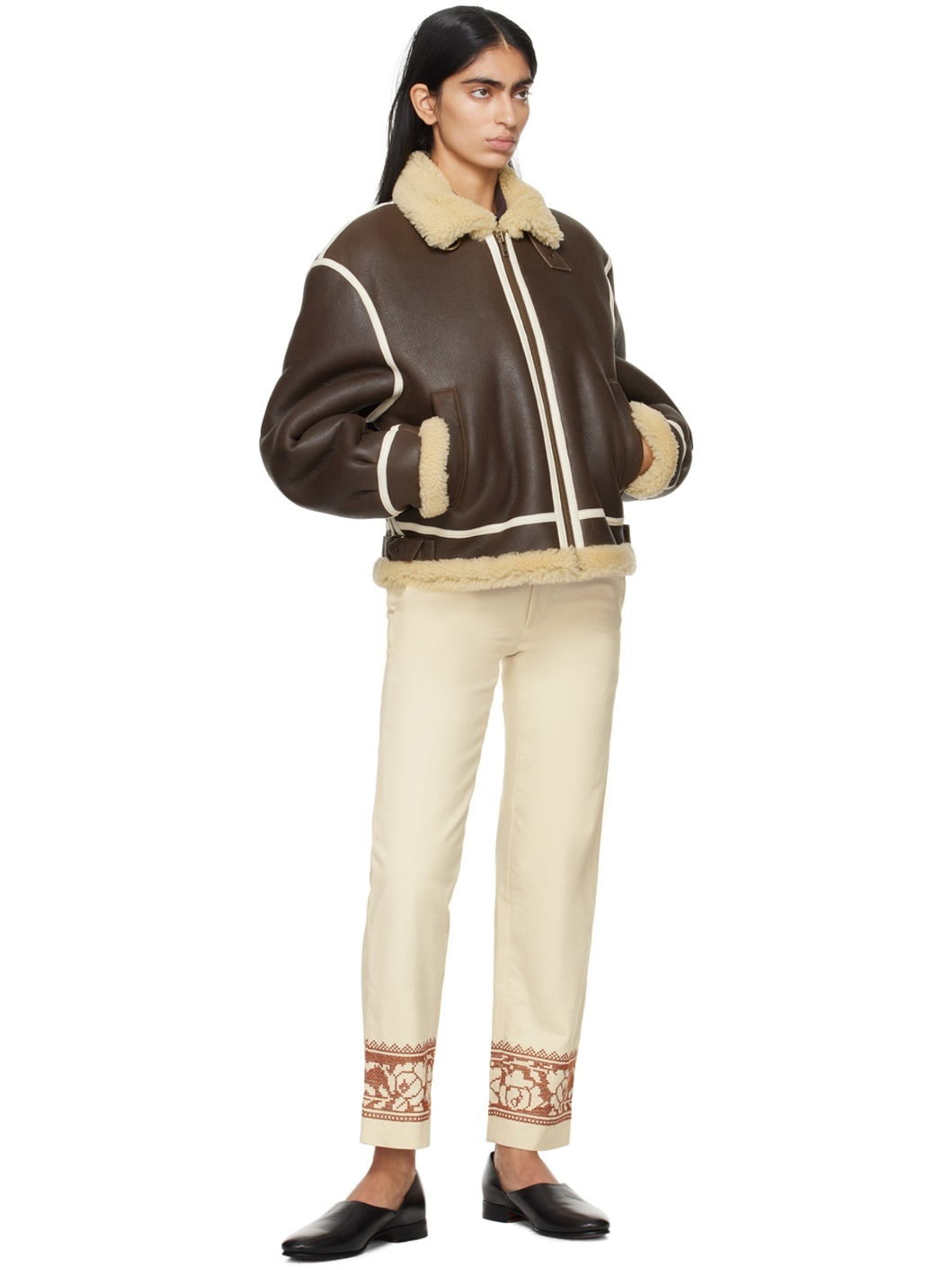 Brown Aviator Shearling Jacket - 4