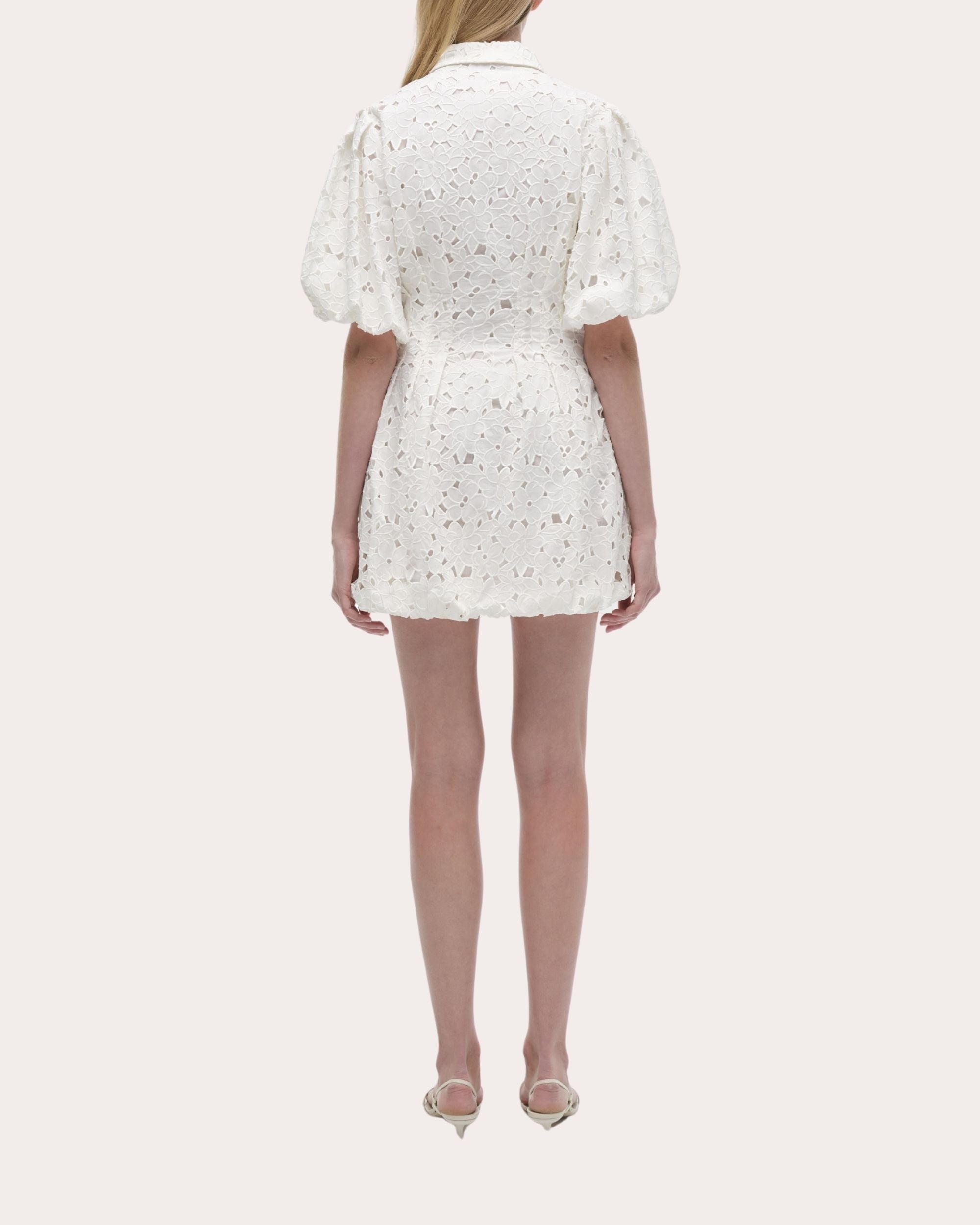 Cleo Embroidered Cotton Puff-Sleeve Mini Shirt Dress - 2