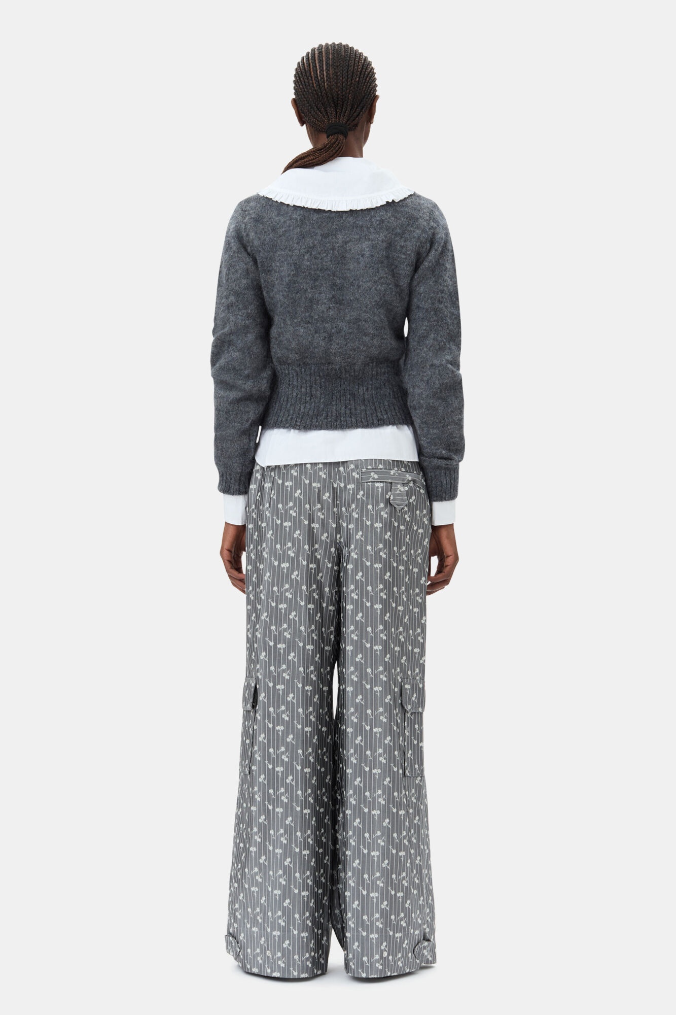 GREY JACQUARD CARGO PANTS - 5