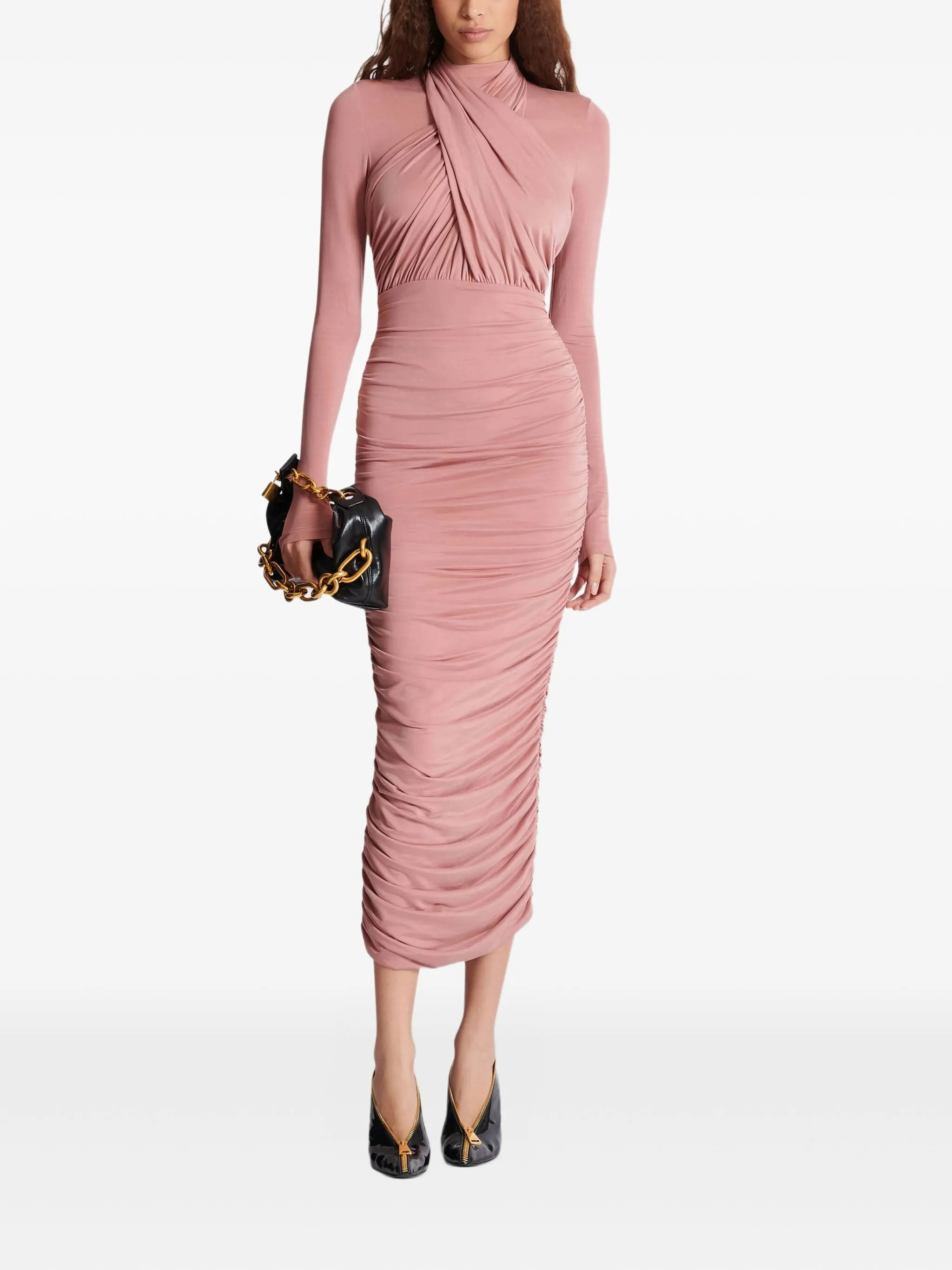 cross-neck pleated midi dress - 2