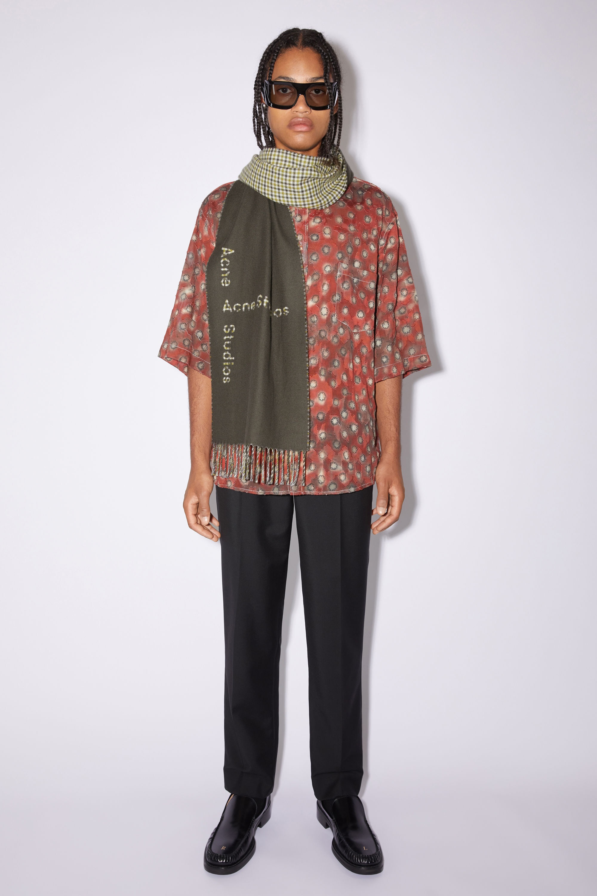 Logo check wool scarf - Charcoal Grey - 3