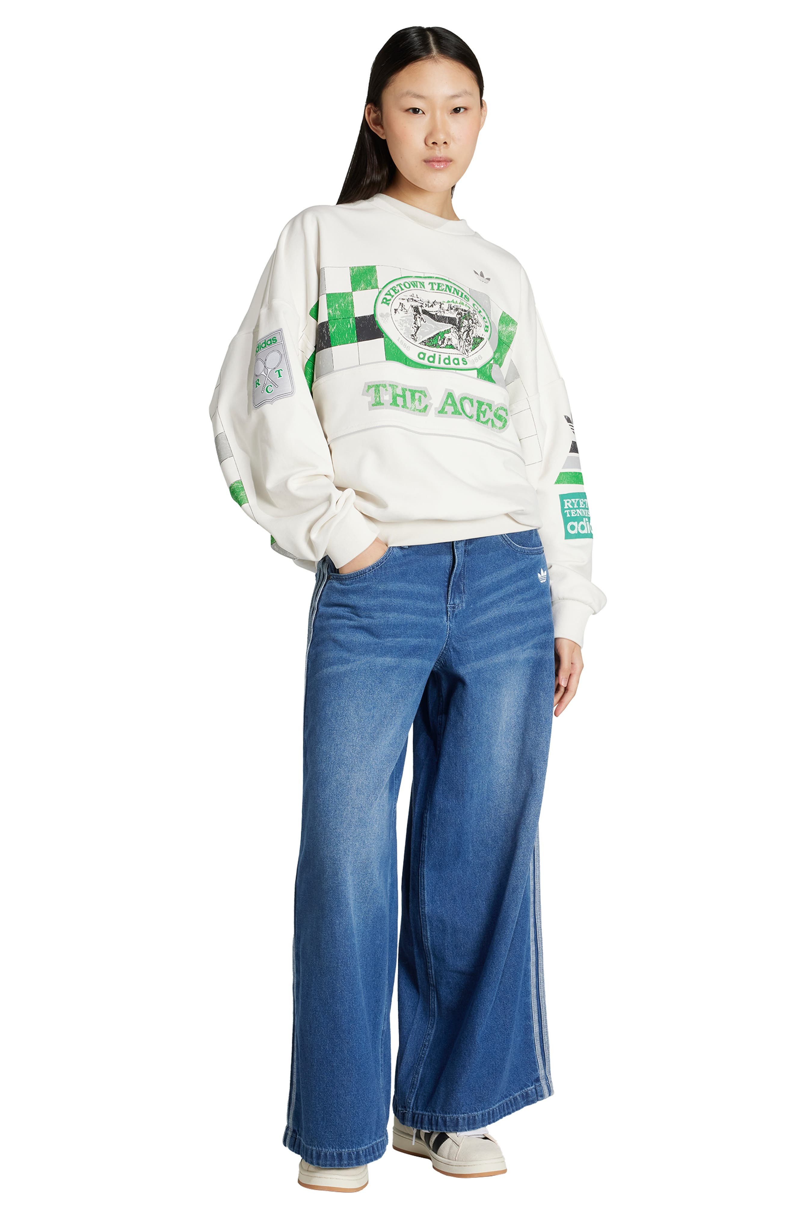 adidas Archive Court Crewneck Sweatshirt in Cloud White at Nordstrom - 6
