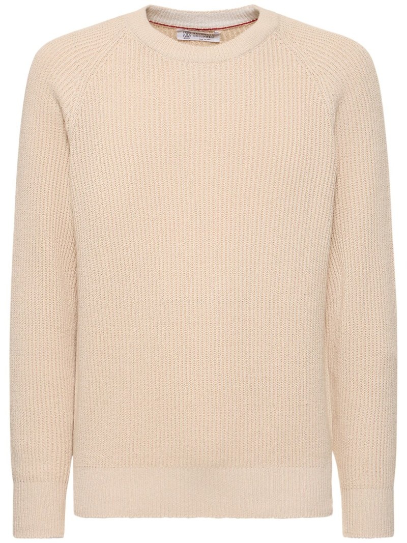 Cotton knit crewneck sweater - 1