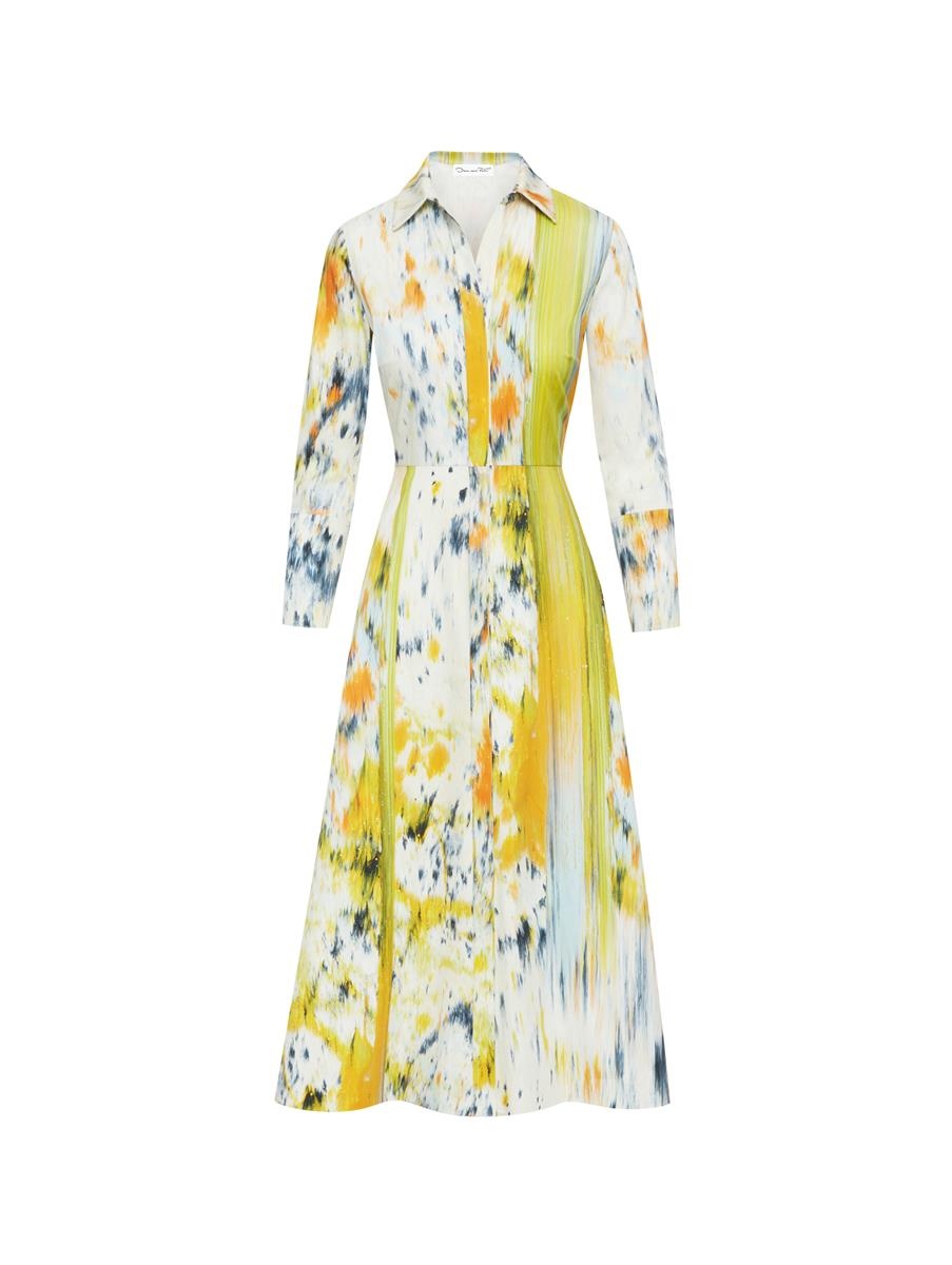 3/4 SLEEVE ABSTRACT BRUSHSTROKE DRESS - 5