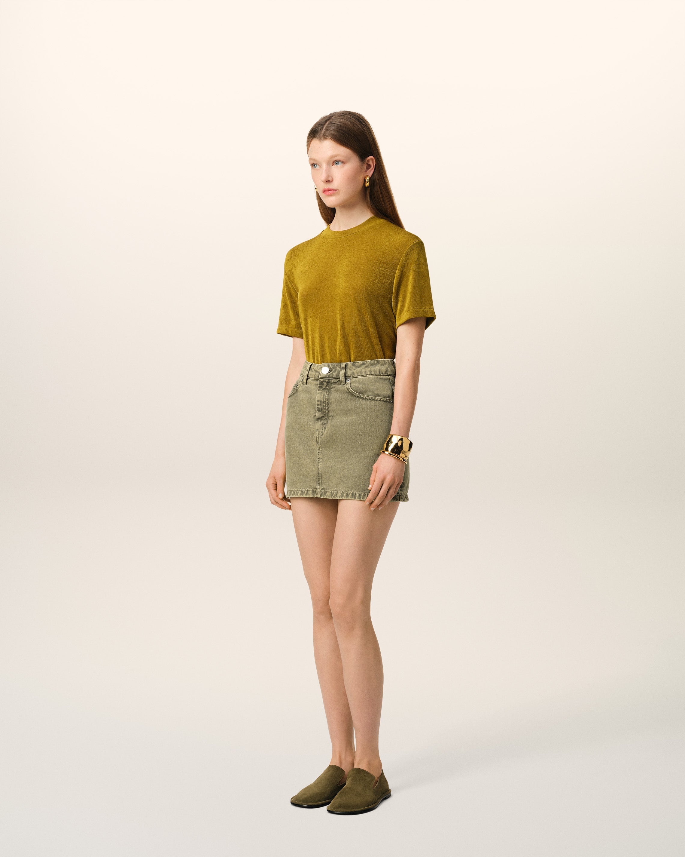 GREEN COTTON MINI SKIRT - 6