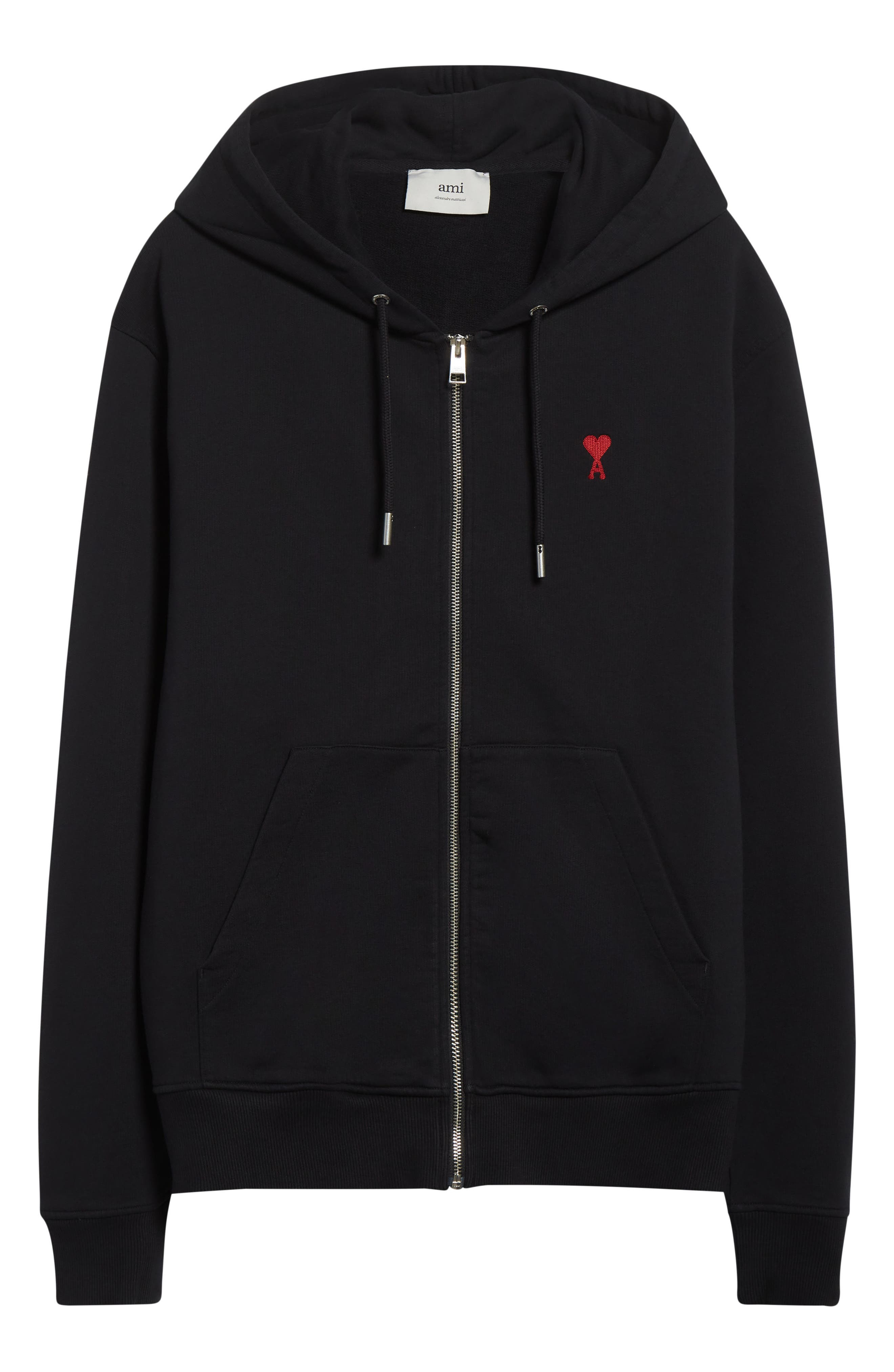 AMI PARIS Ami de Coeur Logo Embroidered Zip Hoodie in 001 Noir at Nordstrom - 5