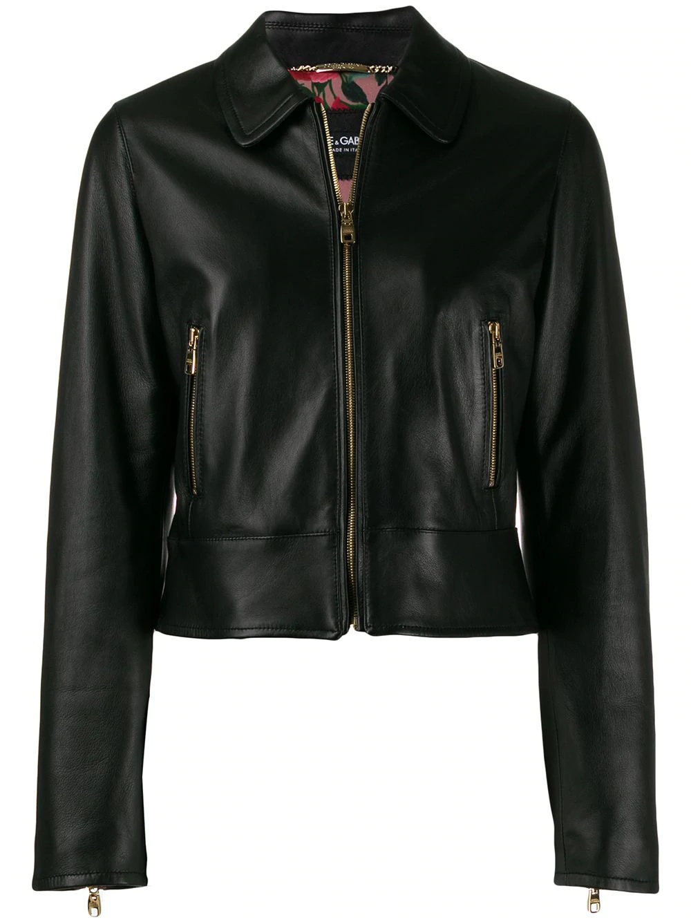 cropped lambskin leather jacket - 1