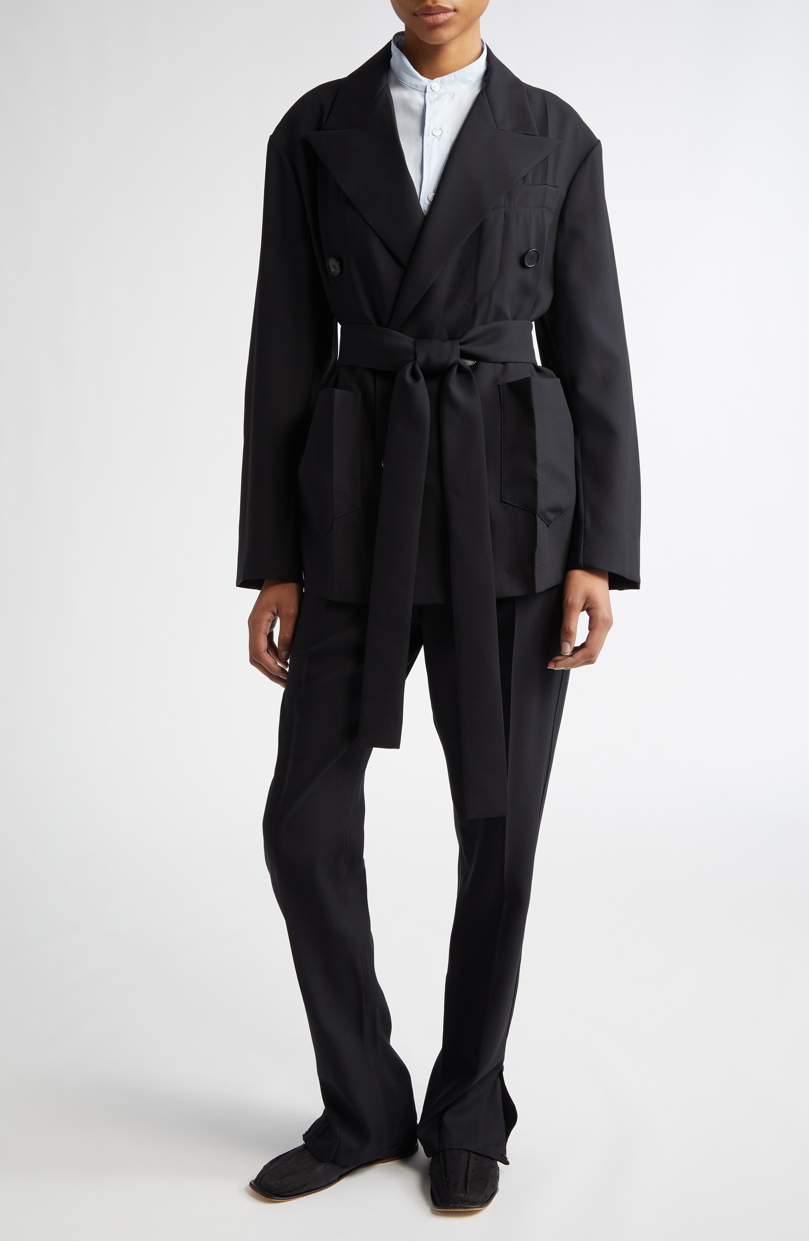 SETCHU Origami Belted Virgin Wool Blend Jacket in Black at Nordstrom - 2