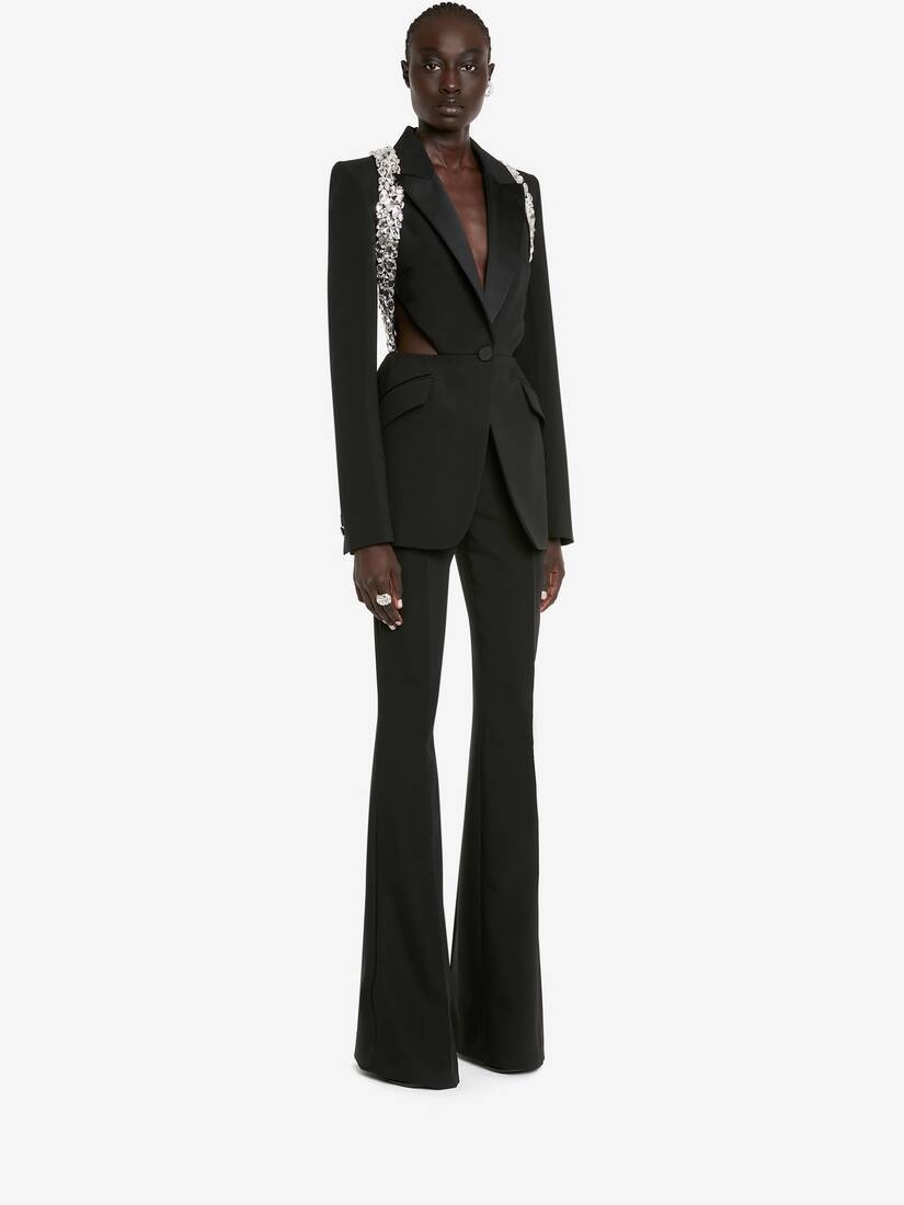 Women's Slashed Crystal Shard Harness Jacket in Black - 3