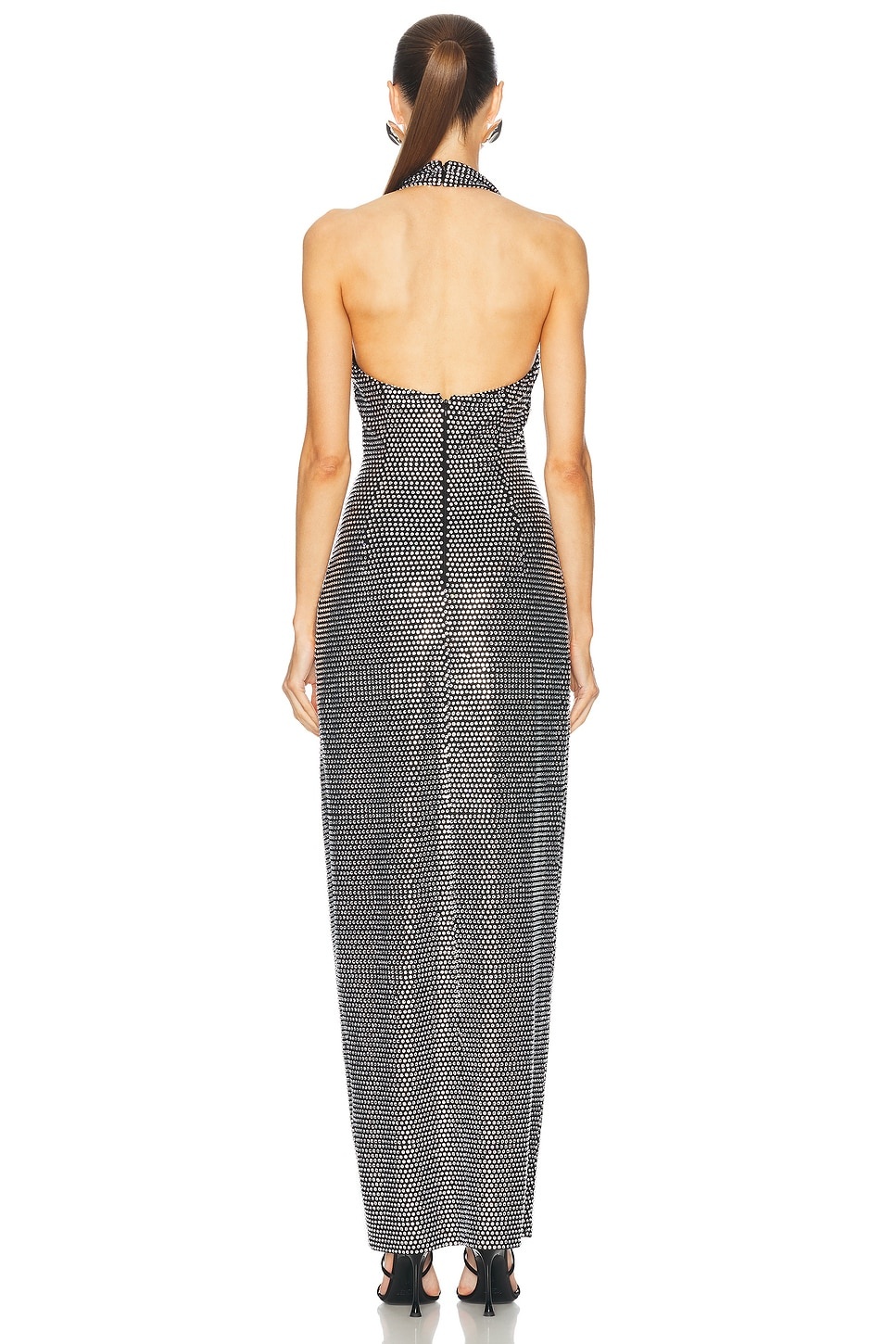 Crystal Embellished Halter Slit Gown - 4