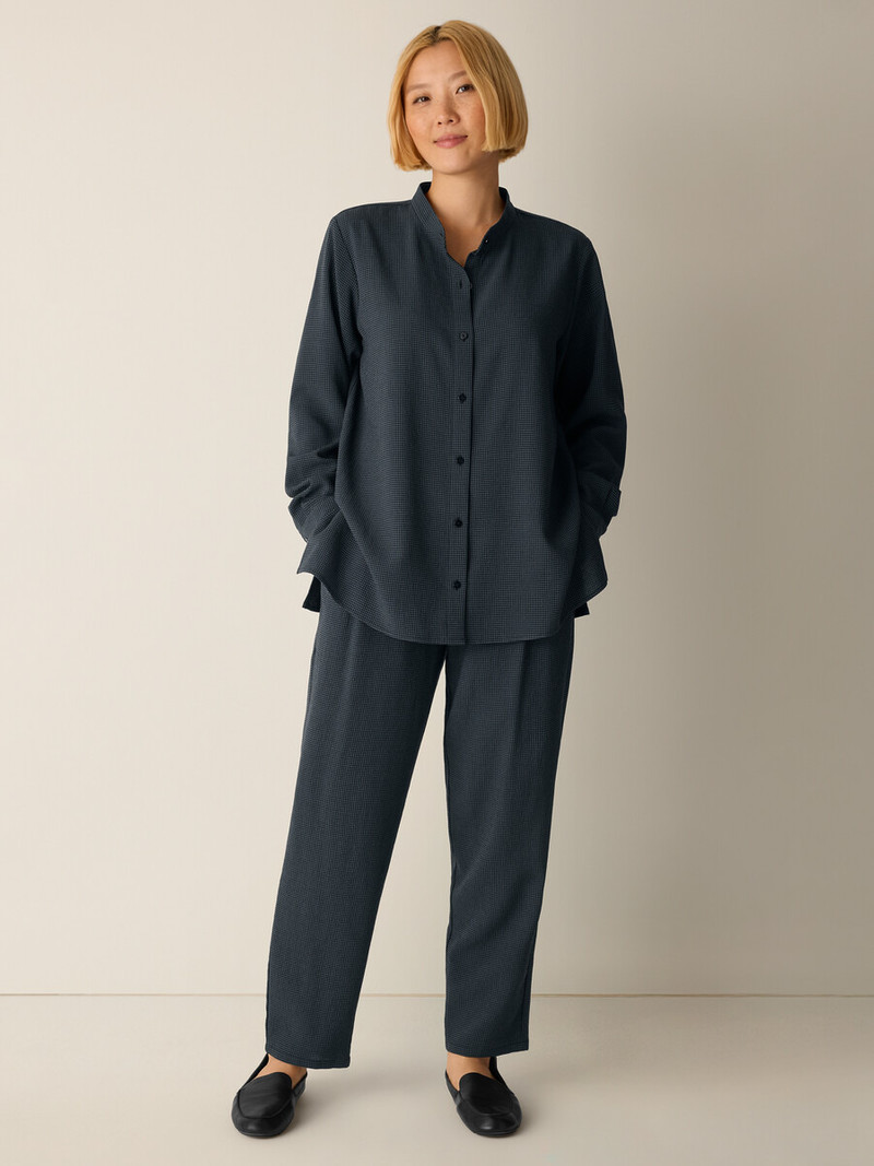 Mini Check Crepe Band Collar Top 7