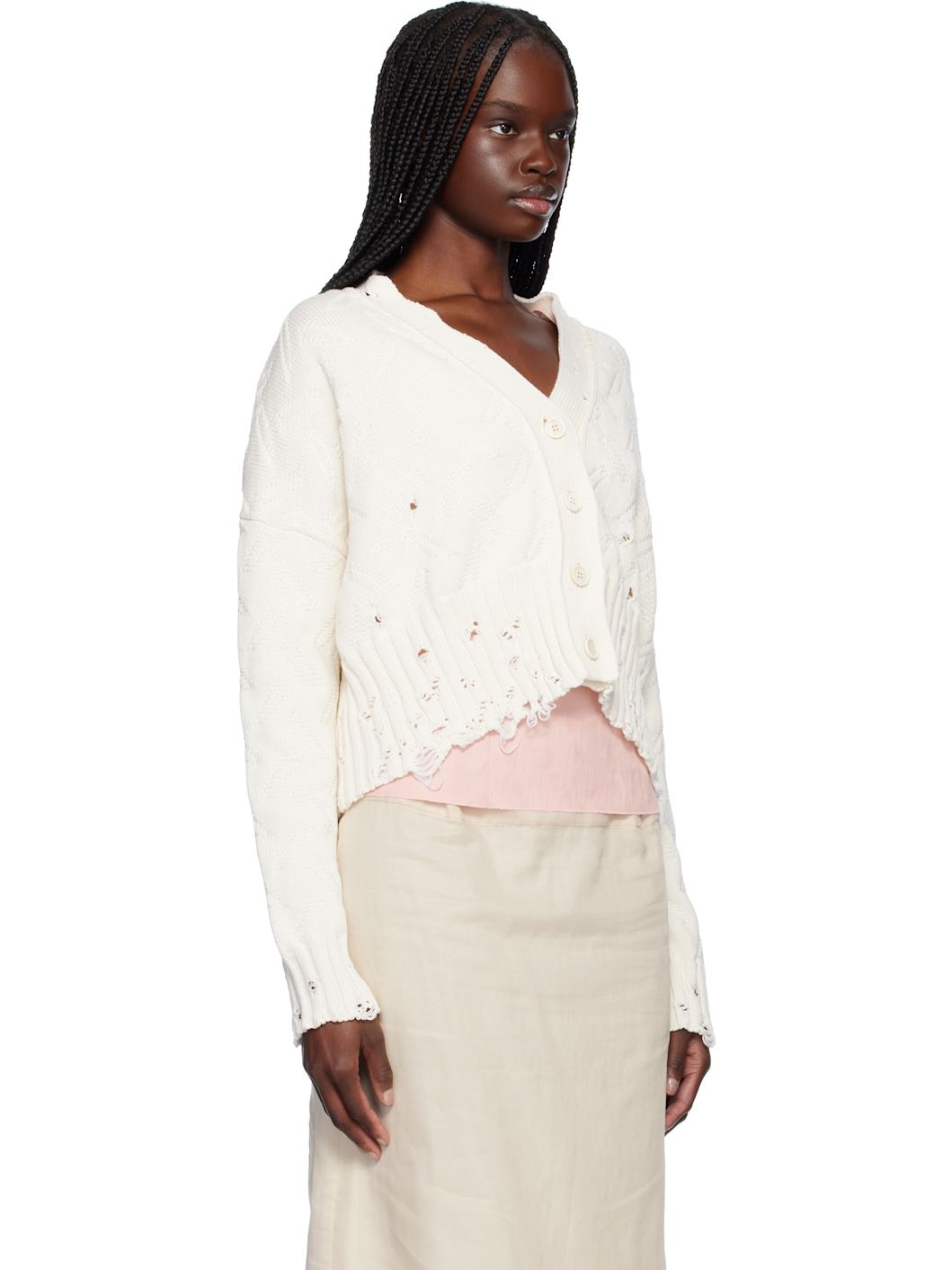 Off-White Dishevelled Cotton Cropped Cardigan - 2