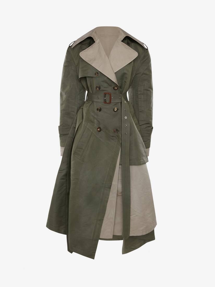 Women's Deconstructed Trench Coat in Khaki/stone - 1