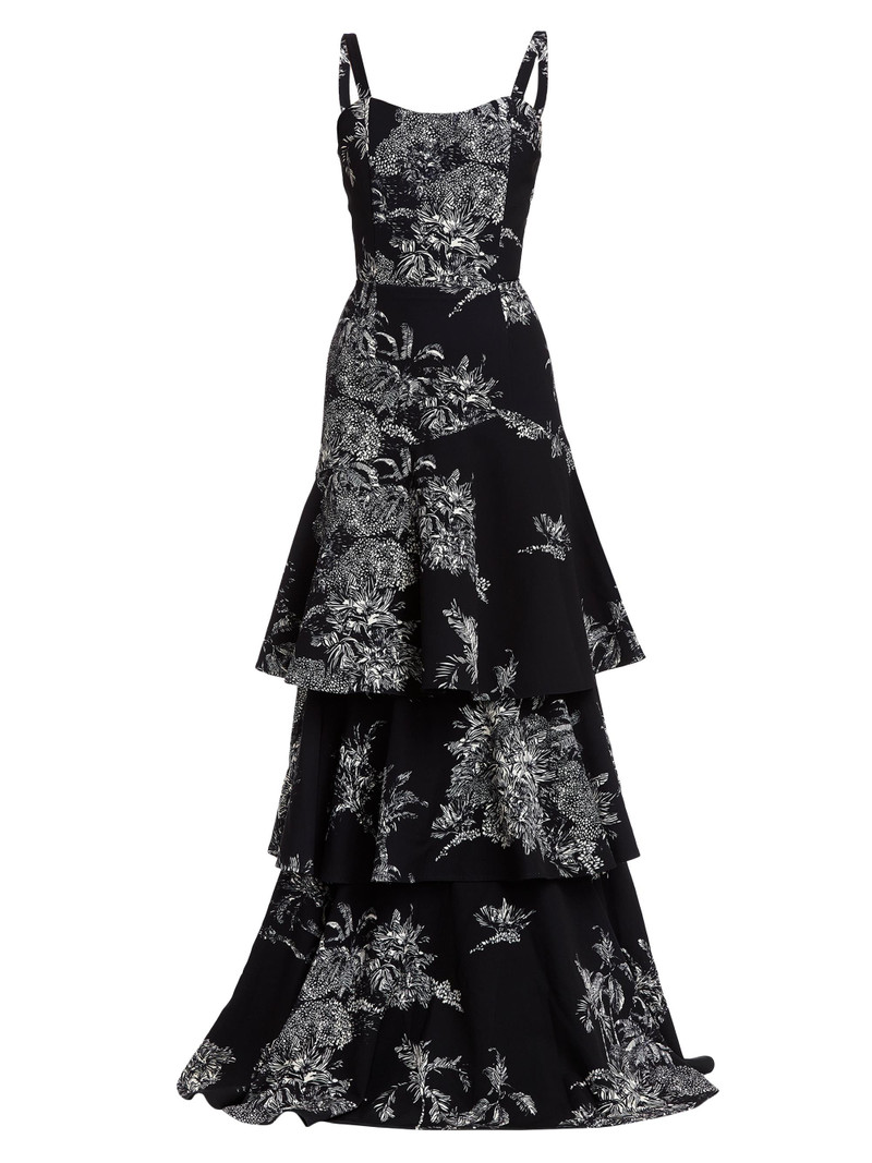 Women's Torero Ruffled Floral Gown - Black Ivory 1