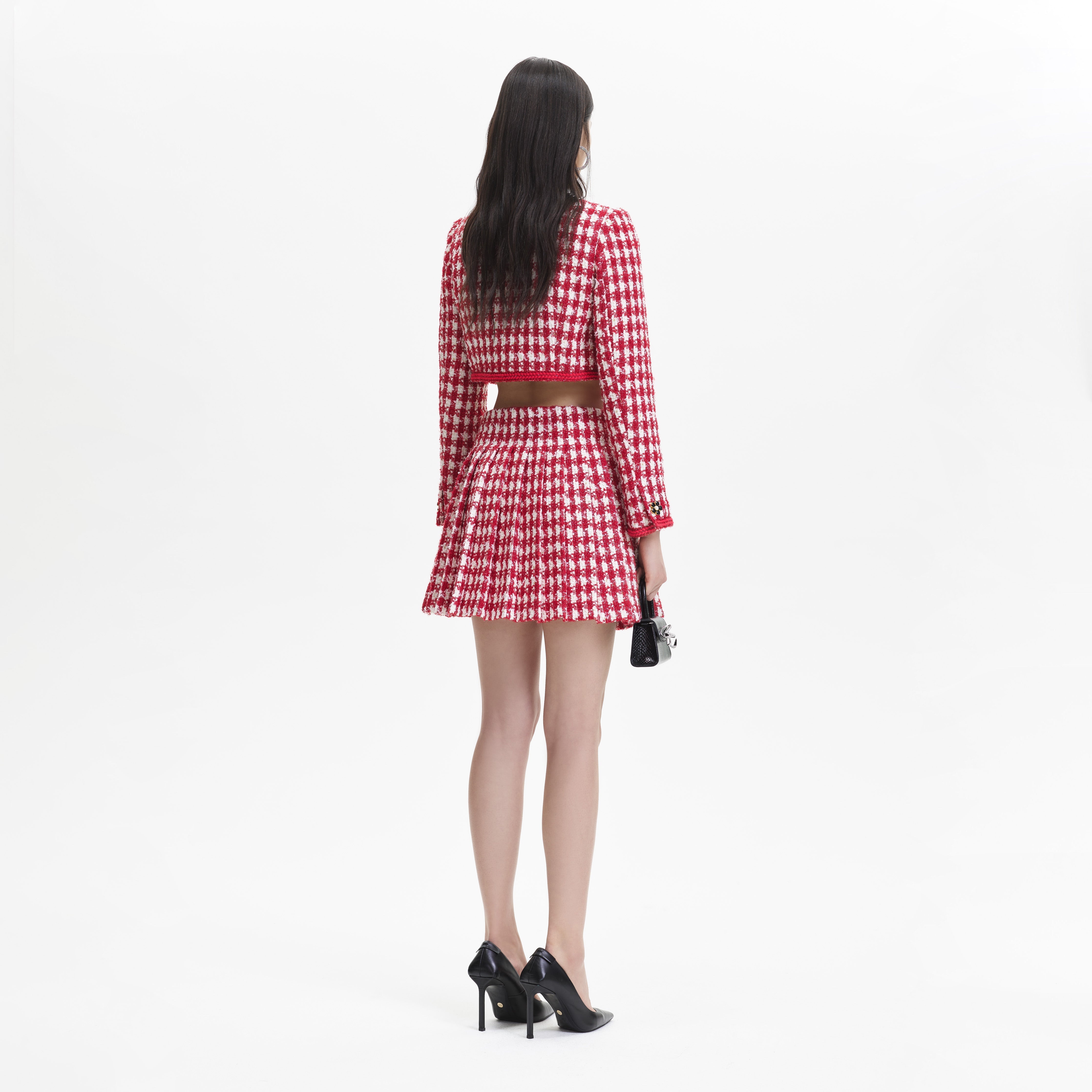 Red Check Boucle Cropped Jacket - 3