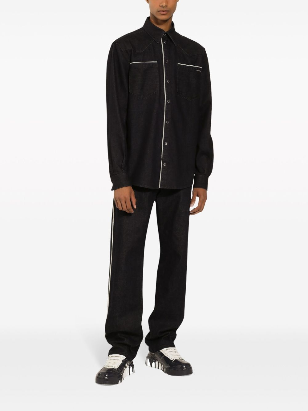 piped straight-leg jeans - 2
