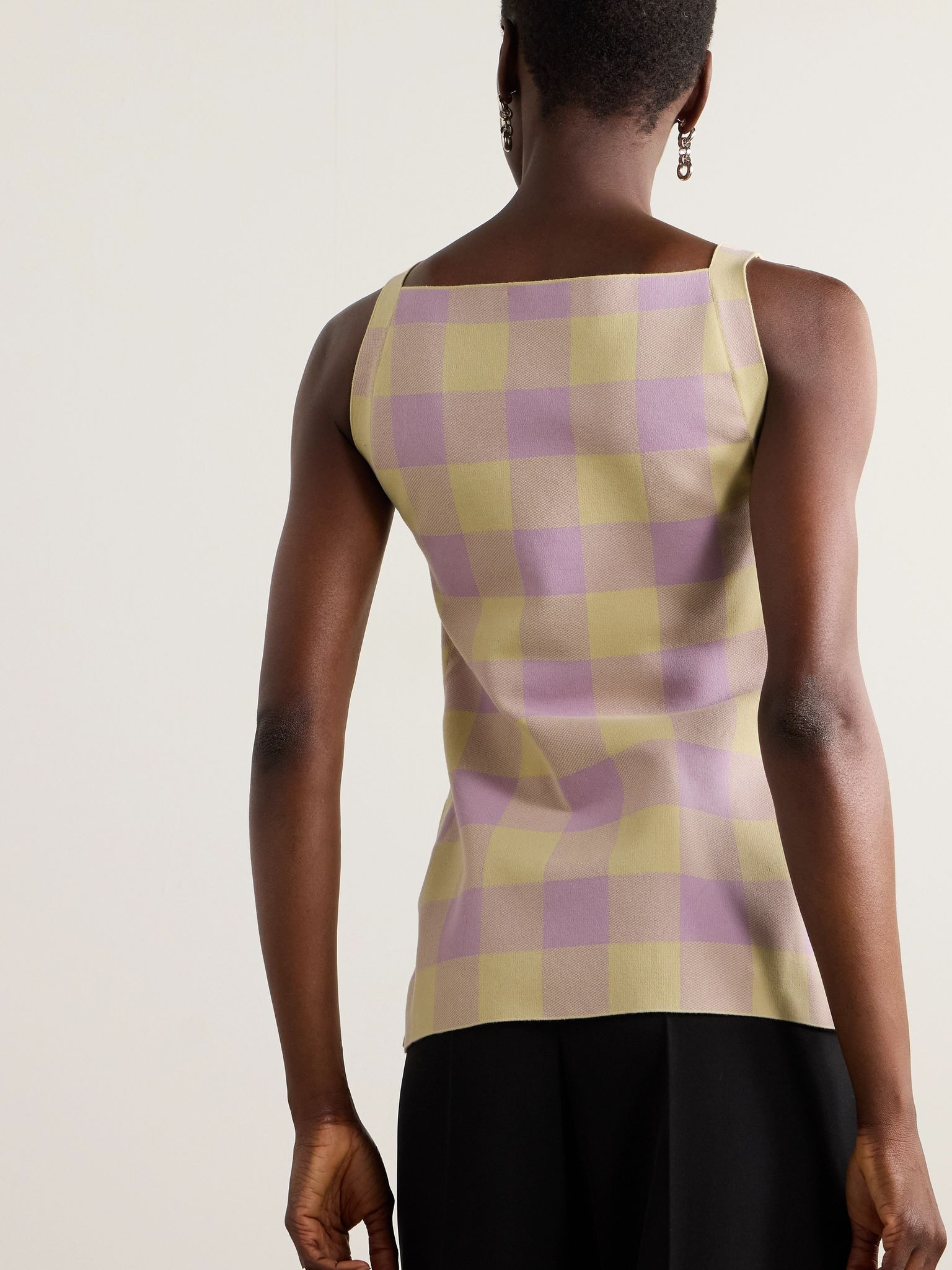 Asher gingham stretch-cotton jacquard top Multi - 3