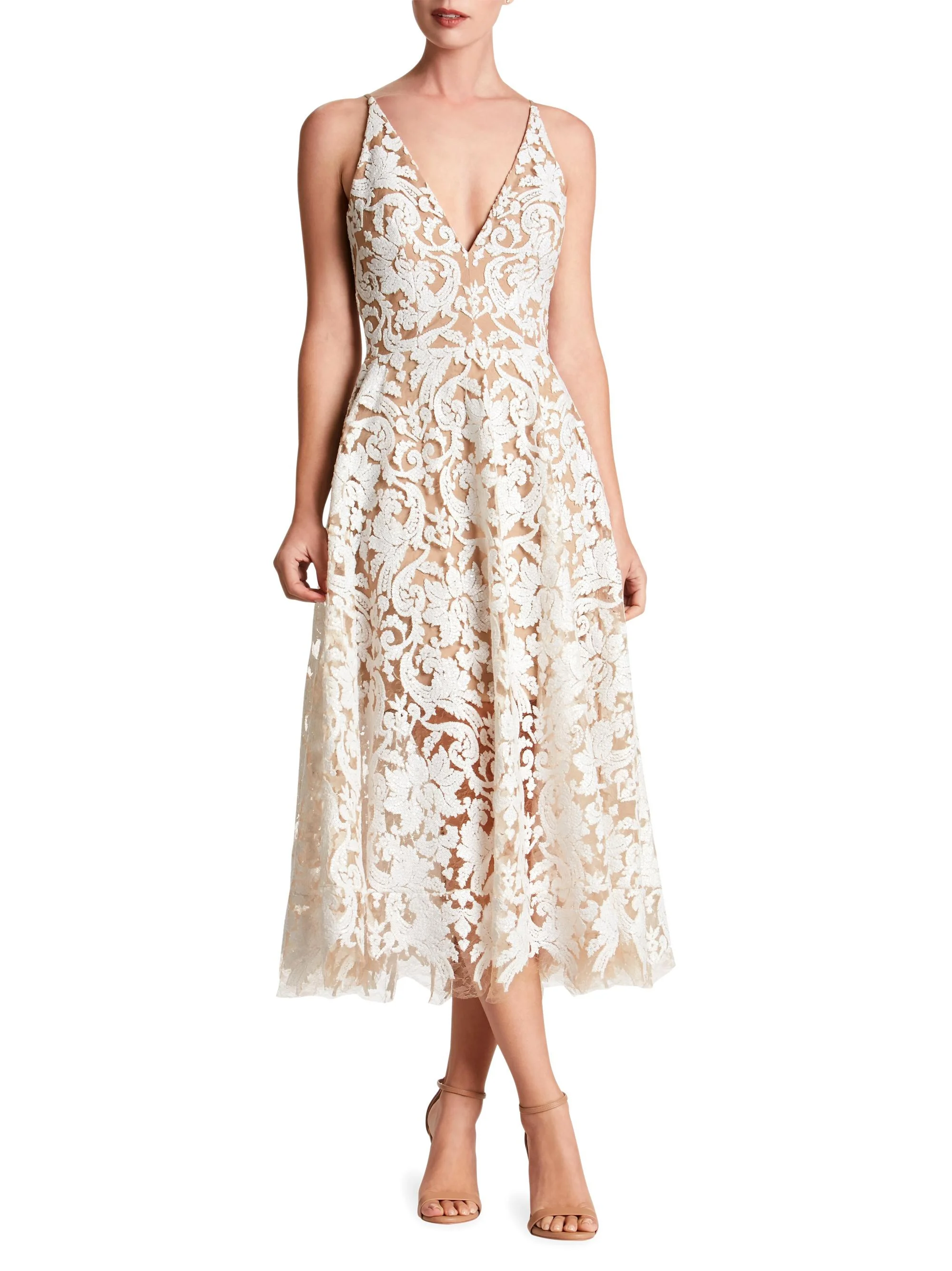 Women's Blair Sleeveless Sequin Lace Midi Dress - White Nude - 1