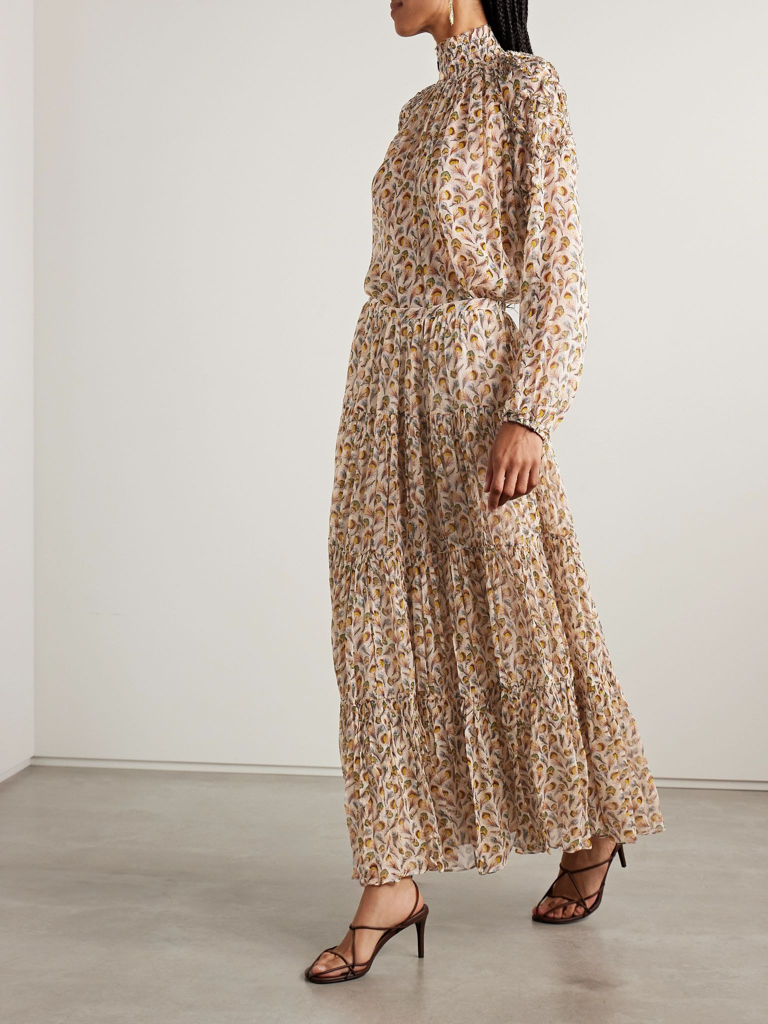 Gaelle tiered printed silk-crepon maxi skirt Cream - 2