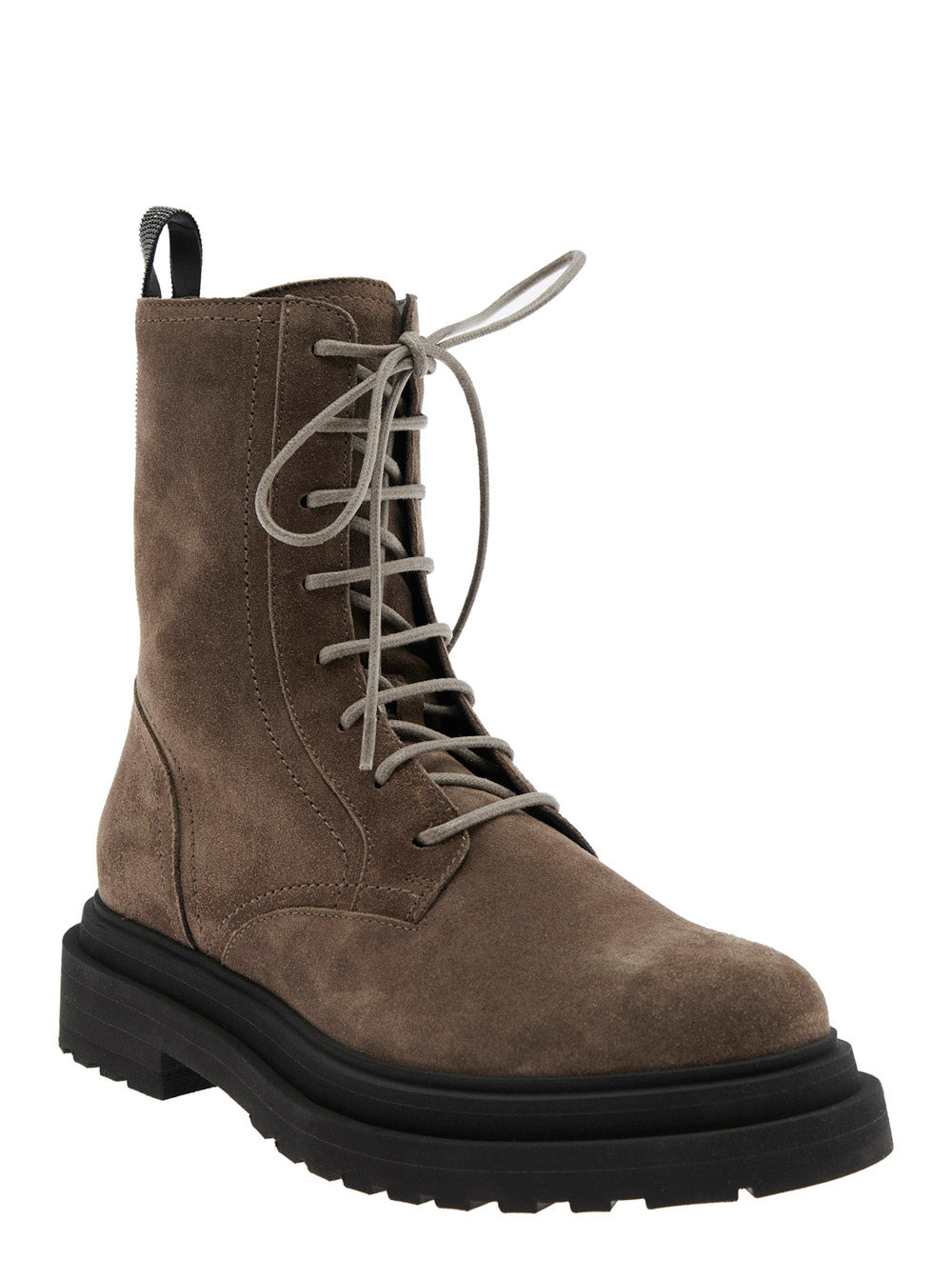 Brunello Cucinelli Women Brown Ankle Boots With Monil Detail On The Rear And Side Zip Closure In Lea - 2