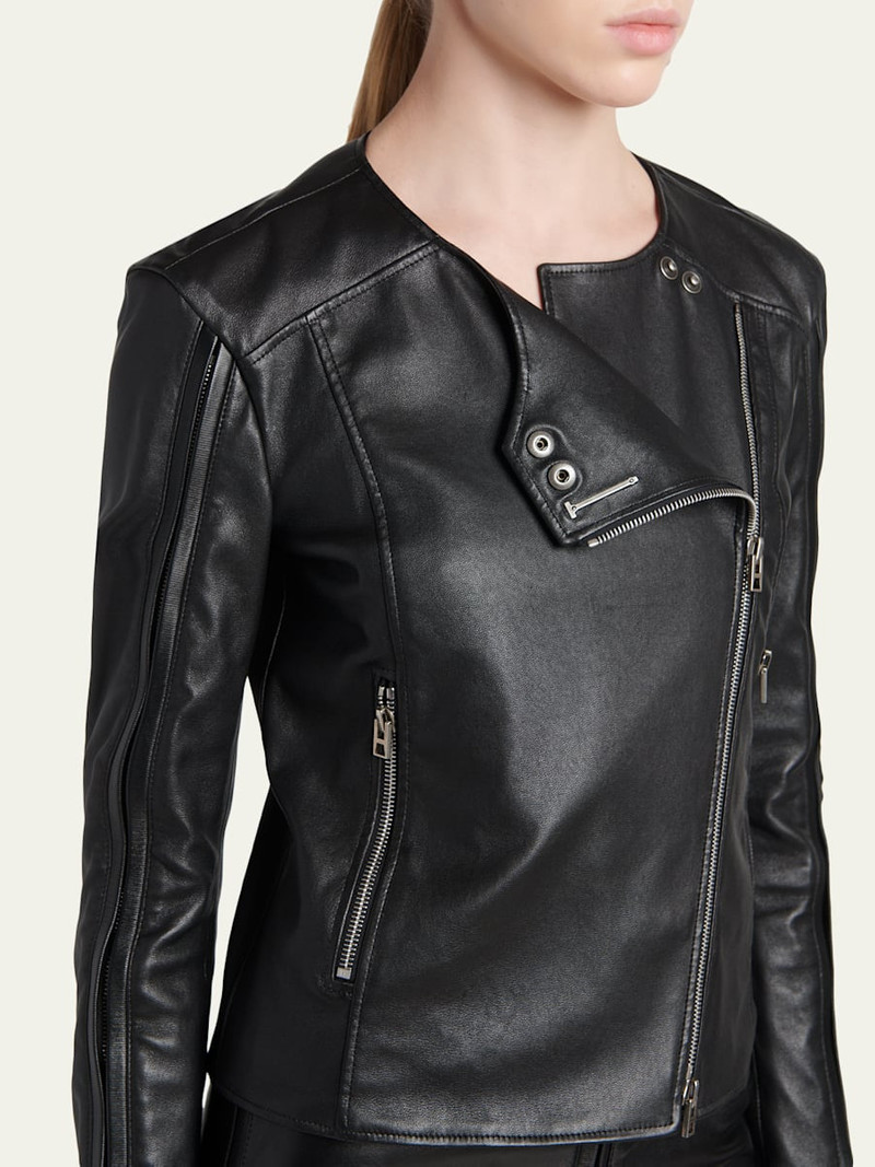 Collarless Leather Moto Jacket 5