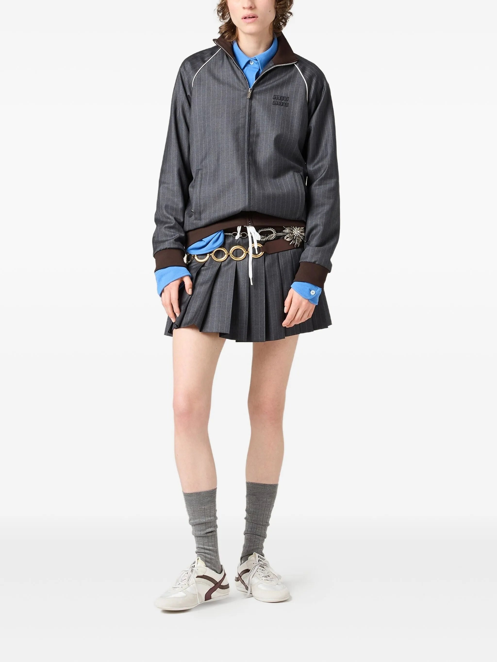 Miu Miu Pinstripe Zipped Blouson - 3