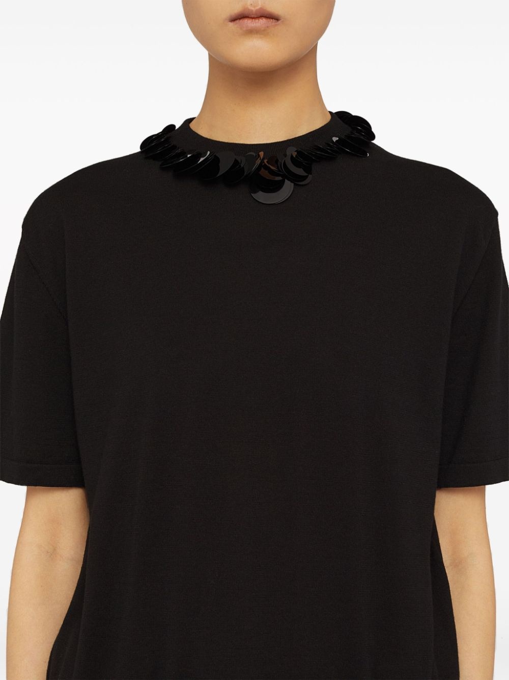 sequin-collar knitted cotton T-shirt - 4