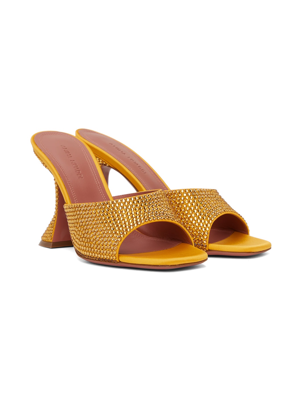 Yellow Lupita Crystal Slipper Heeled Sandals - 4