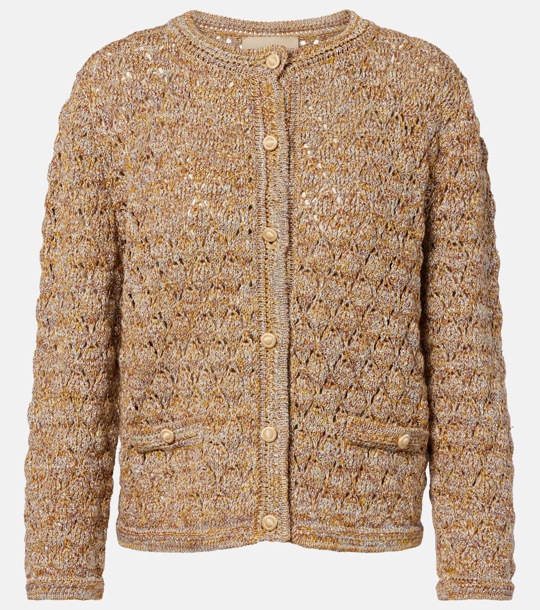 Open-knit linen-blend lamé cardigan - 1
