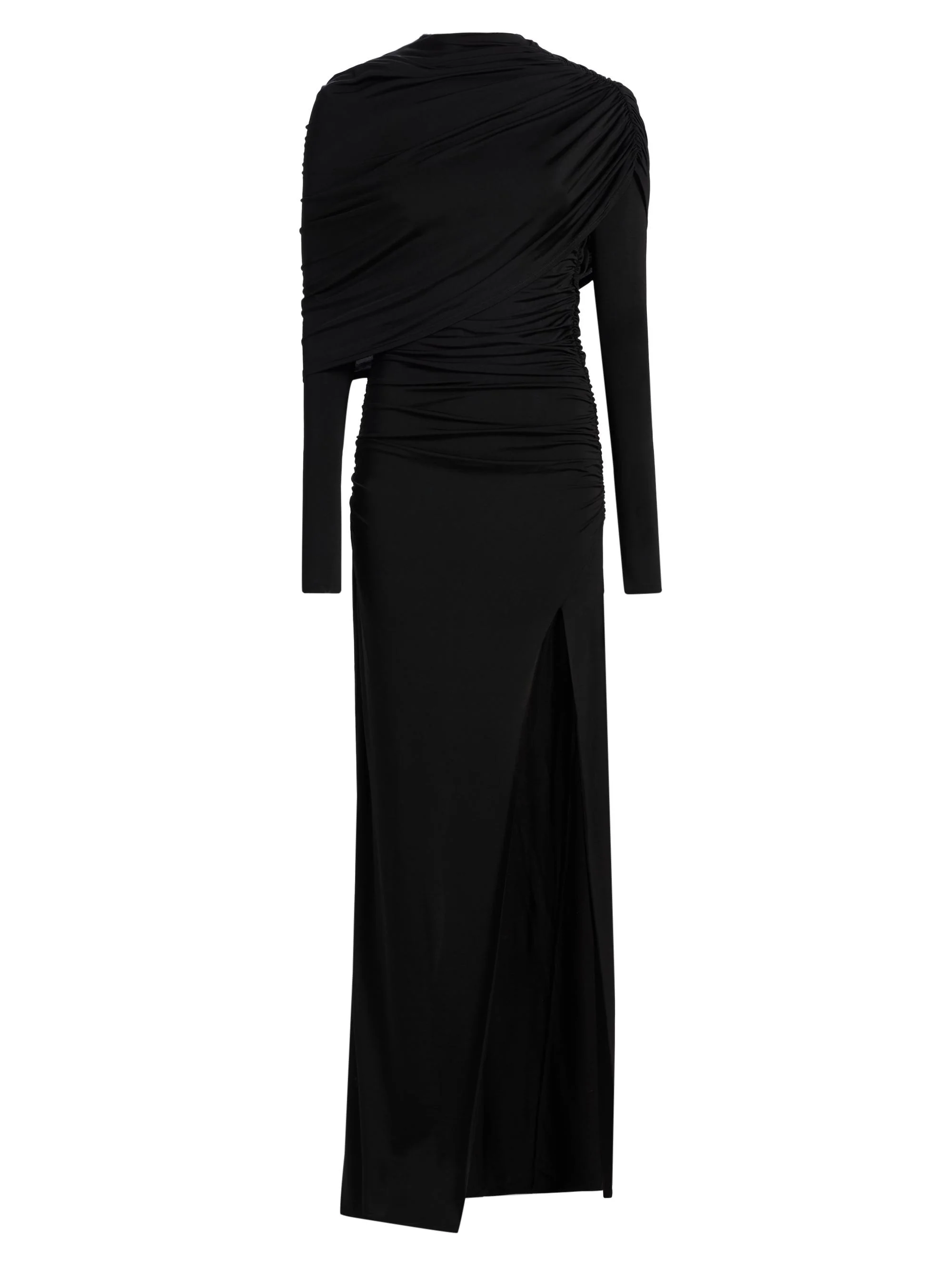 Women's Jersey Ruched Shawl Gown - Black - 1