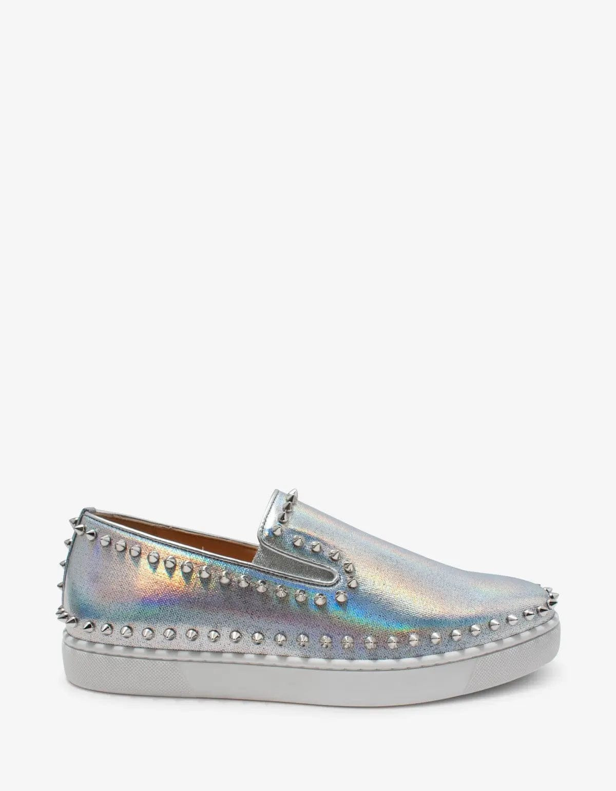 Christian Louboutin Pik Boat Silver Coated Canvas Trainers - 2