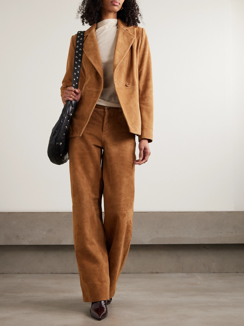 NOUR HAMMOUR Double-breasted Paneled Asymmetric Brushed-suede Blazer outlook