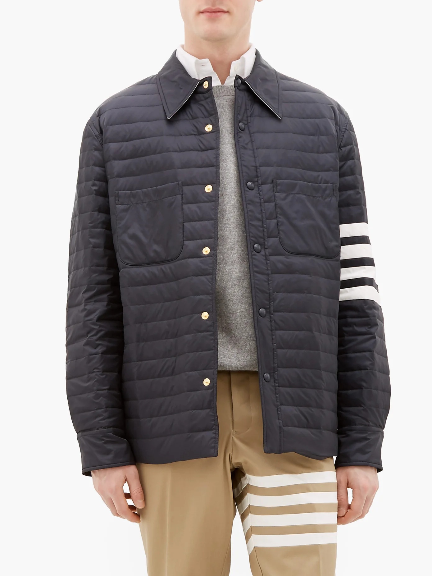 Four-bar quilted down jacket - 6