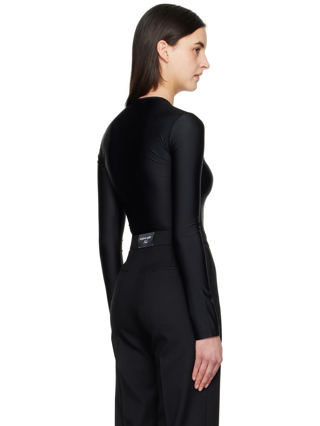 Black Draped Jersey Open Neck T-shirt - 3