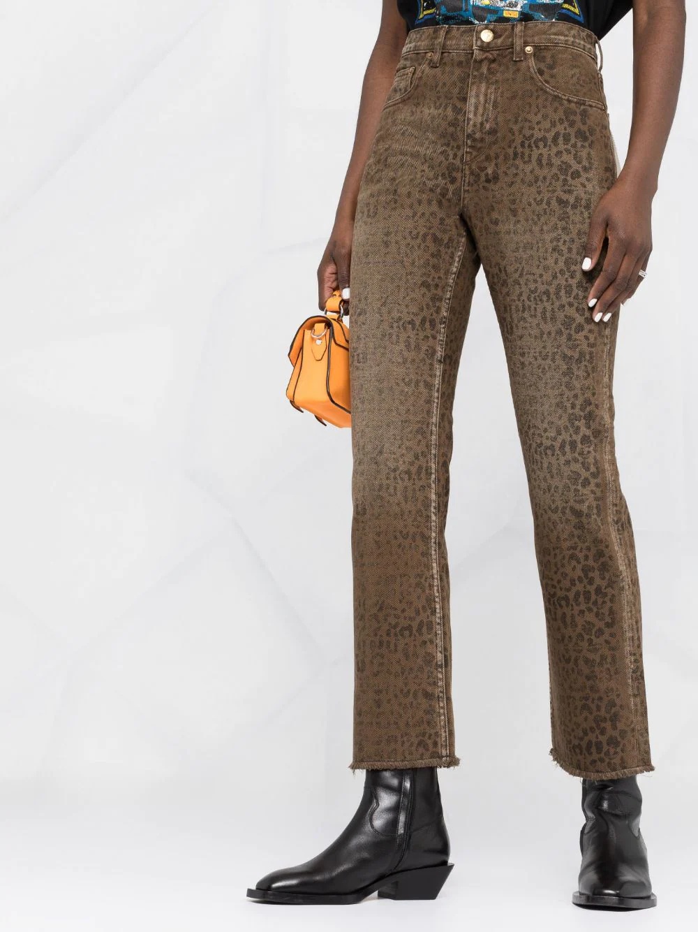 faded leopard-print kick flare jeans - 5