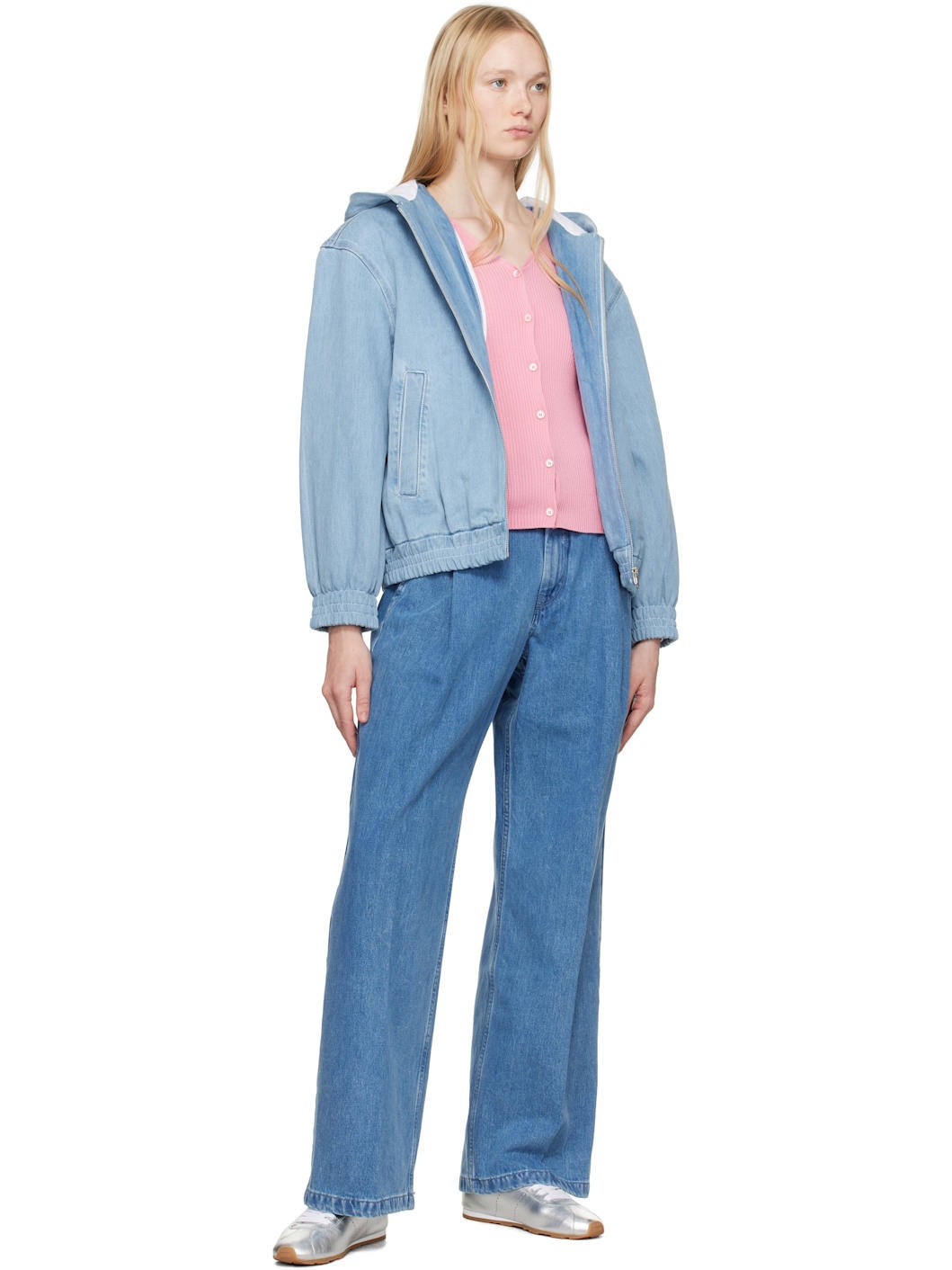 Blue Zipped Hooded Denim Jacket - 4